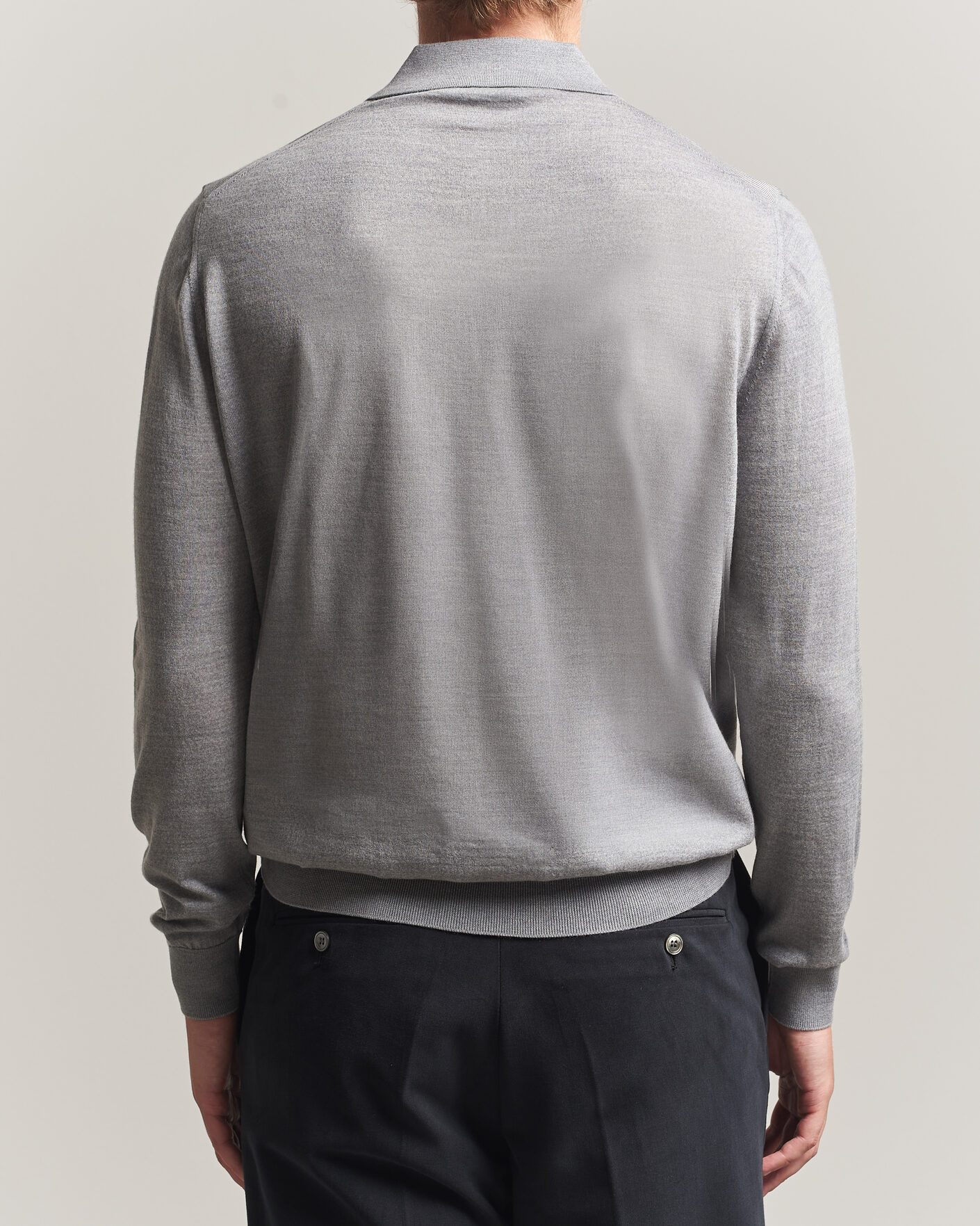 Herren | Pullover | Boglioli | Knitted Long Sleeve Polo Light Grey
