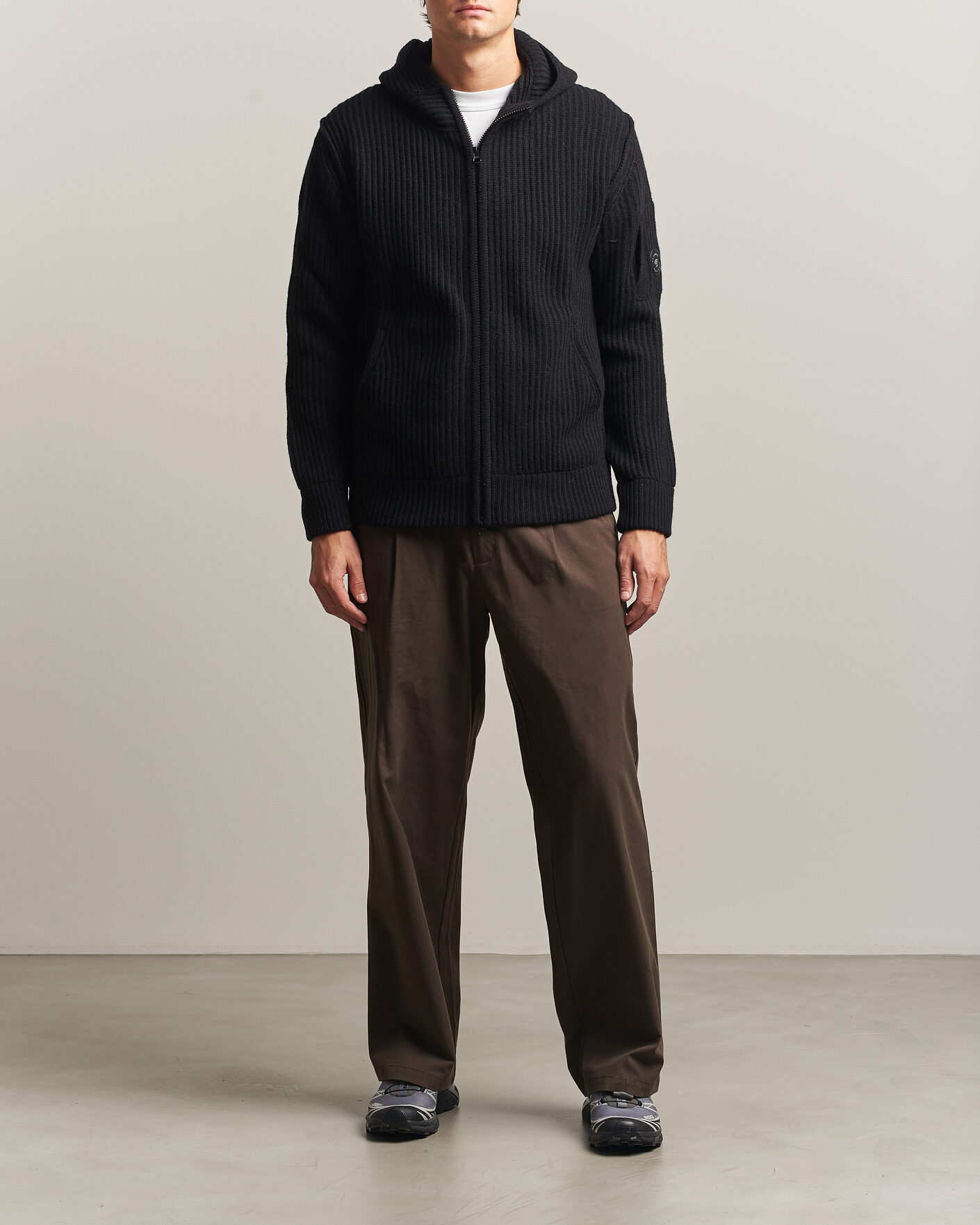 Herren | Pullover | C.P. Company | Heavy Lambswool Hood Zip Black