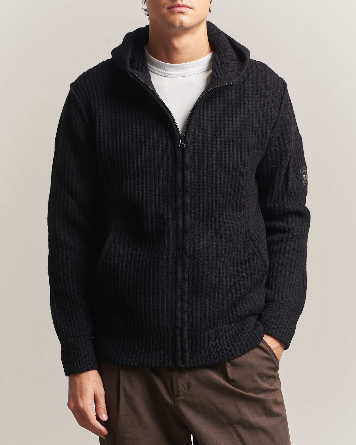 Herren | Pullover | C.P. Company | Heavy Lambswool Hood Zip Black