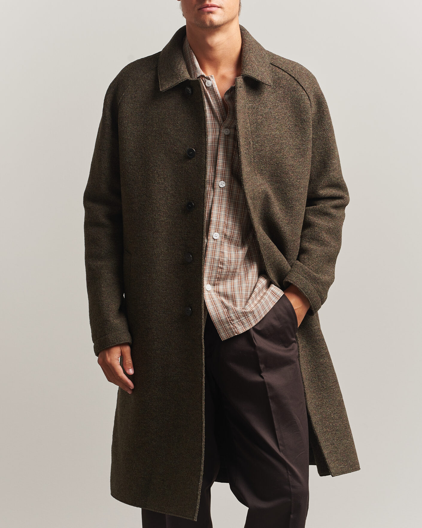 Herren | Jacken | Harris Wharf London | Boiled Wool Fly Front Balmacan Coat Brown/Green