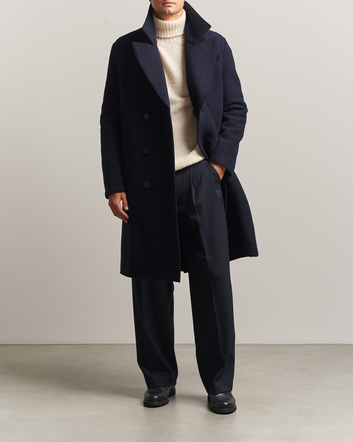 Herren | Jacken | Harris Wharf London | Pressed Wool Long Peacoat Navy Blue