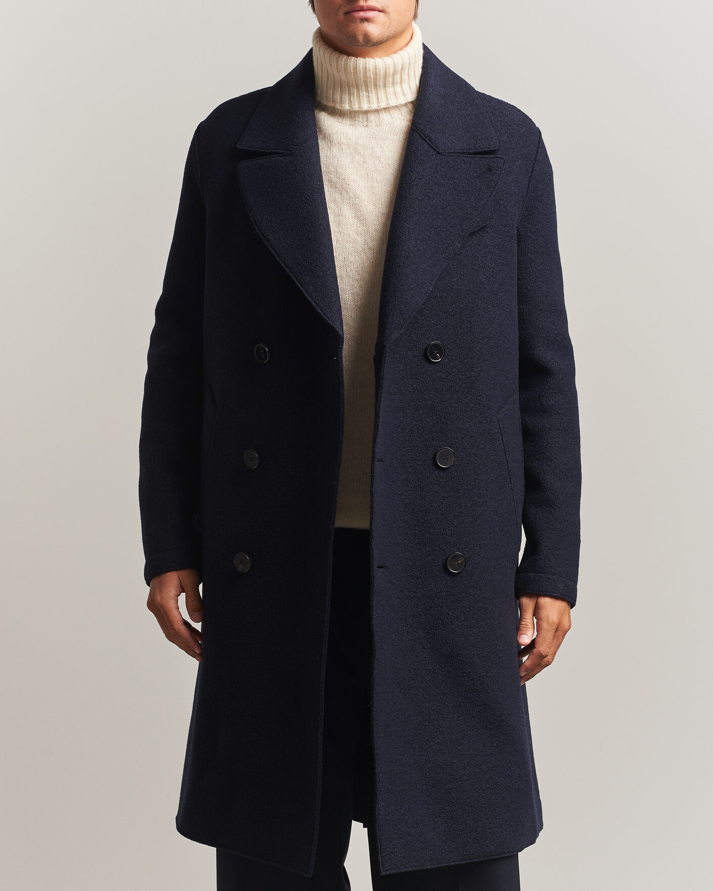Herren | Jacken | Harris Wharf London | Pressed Wool Long Peacoat Navy Blue
