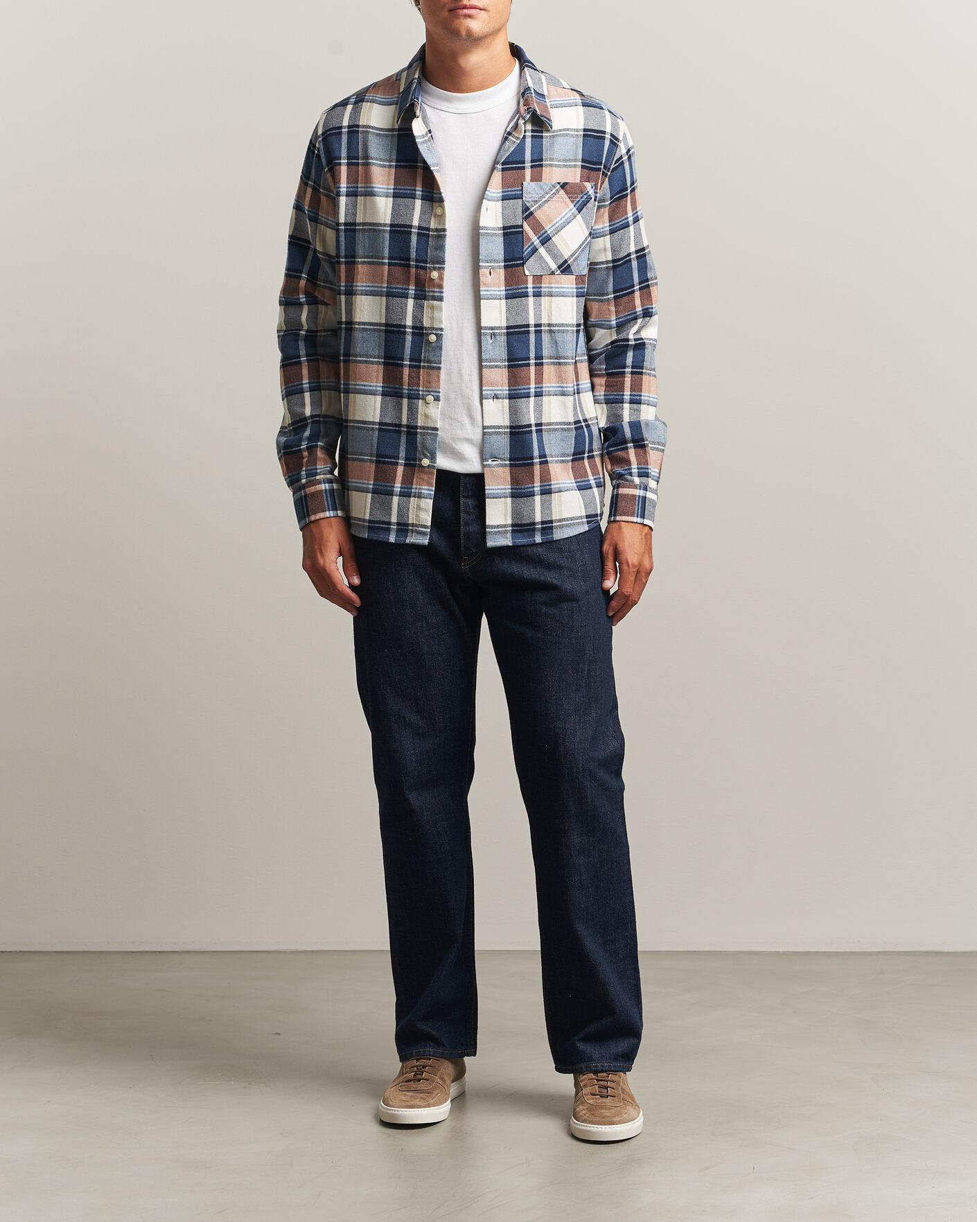 Herren | Hemden | KnowledgeCotton Apparel | Regular Fit Check Melange Flannel Shirt Navy