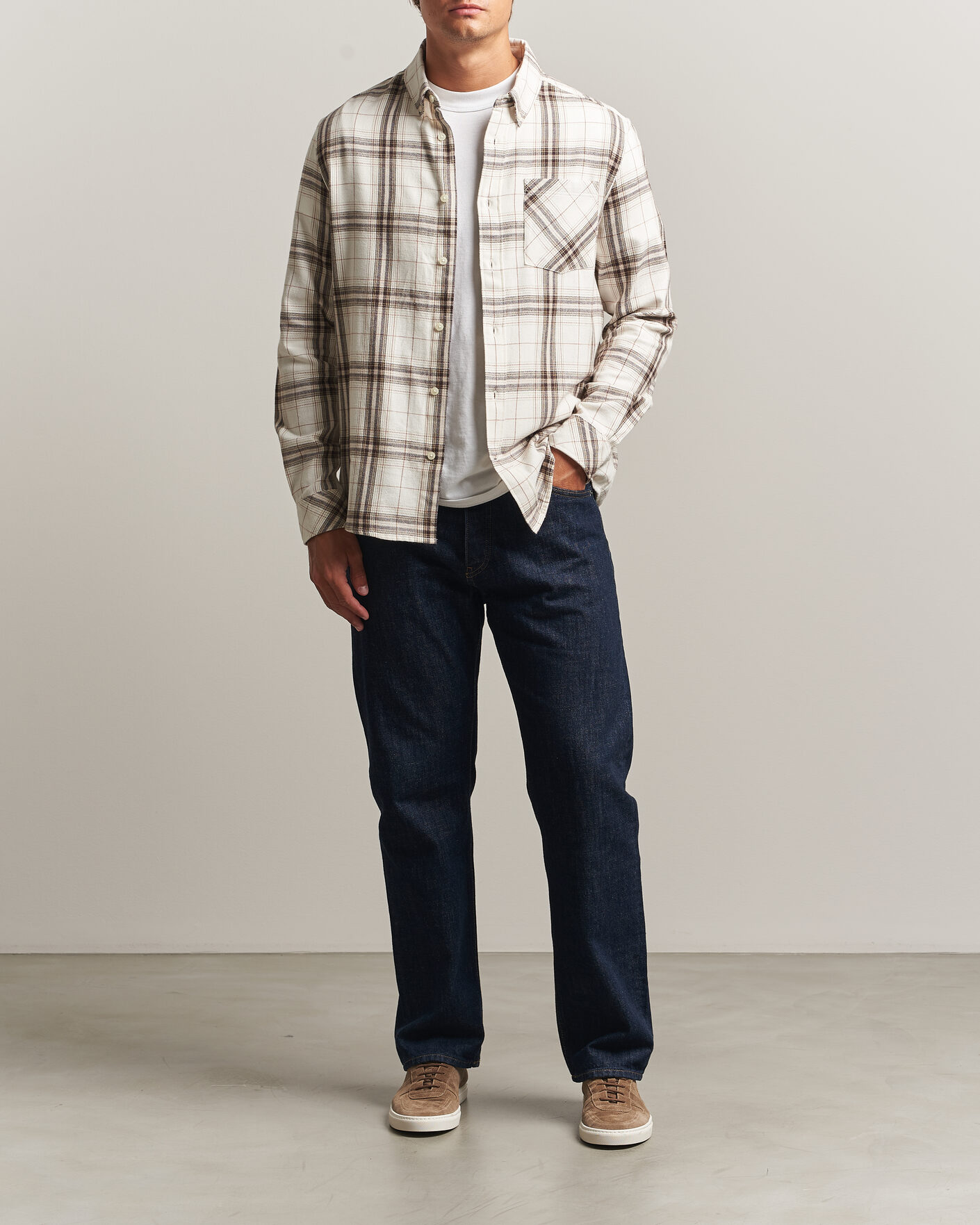 Herren | Hemden | KnowledgeCotton Apparel | Regular Fit Check Melange Flannel Shirt Cream