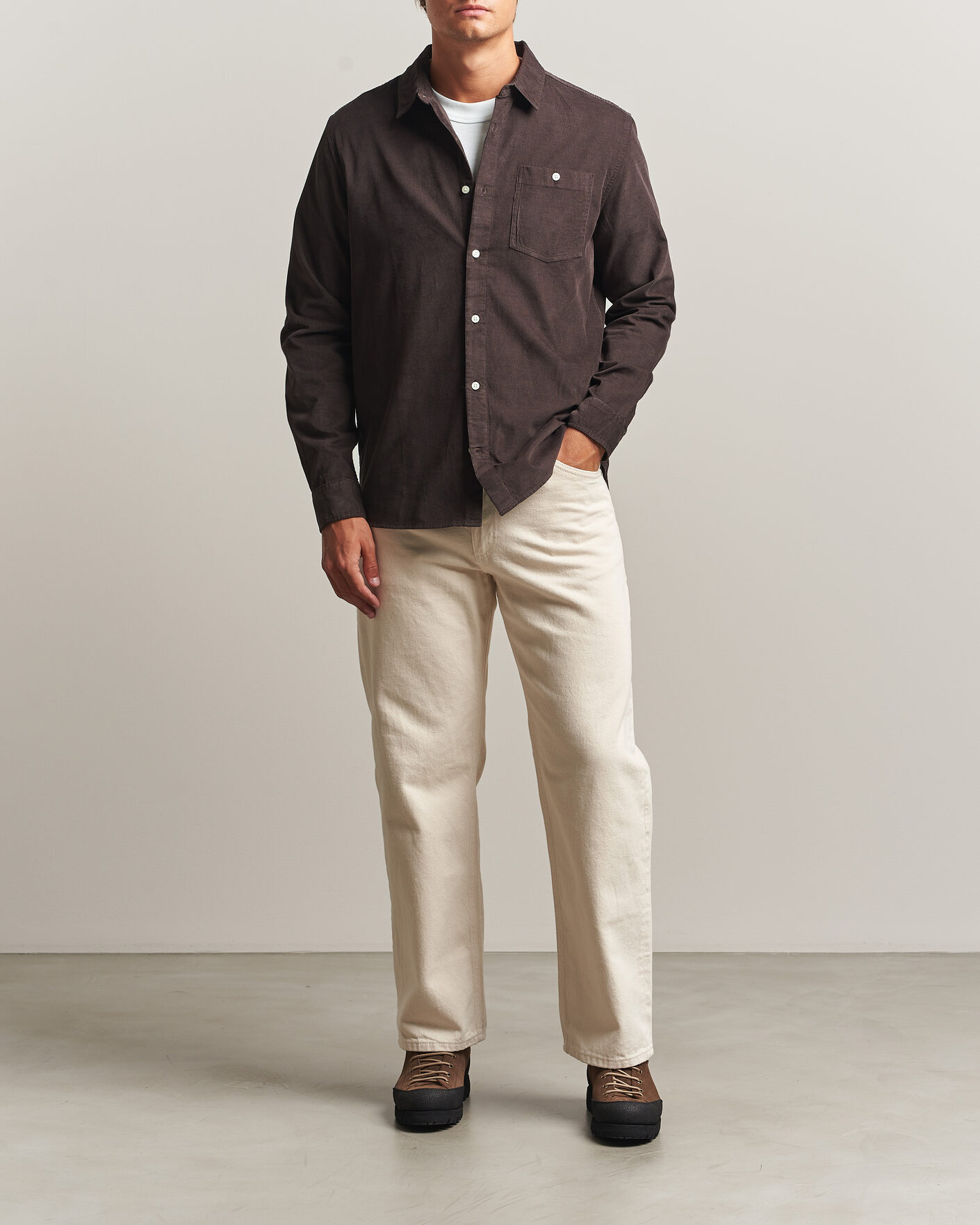 Herren | Hemden | KnowledgeCotton Apparel | Regular Fit Cord Shirt Chocolate