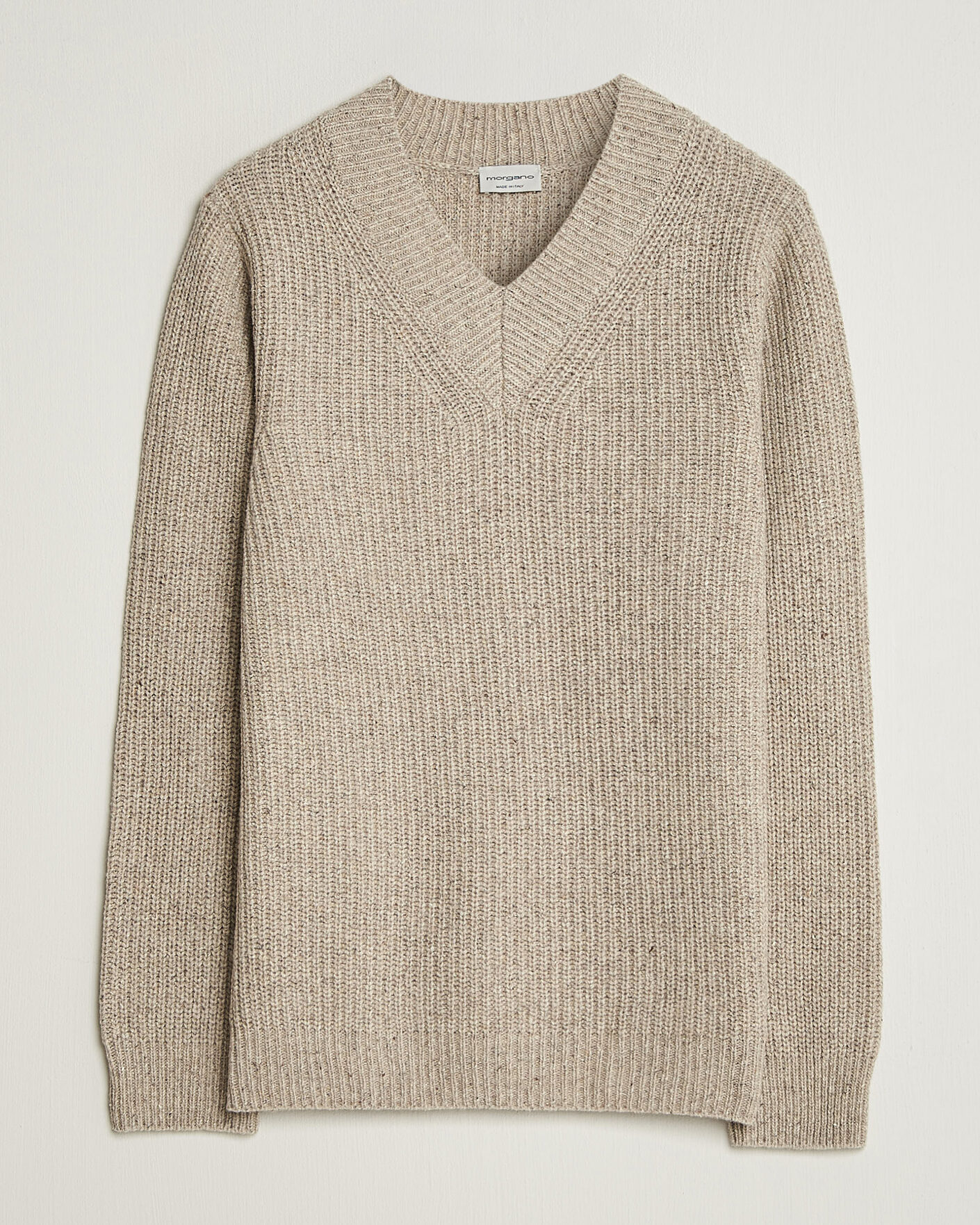 Herren | Pullover | Morgano | Fisherman Ribb Donegal Knitted V-Neck Beige