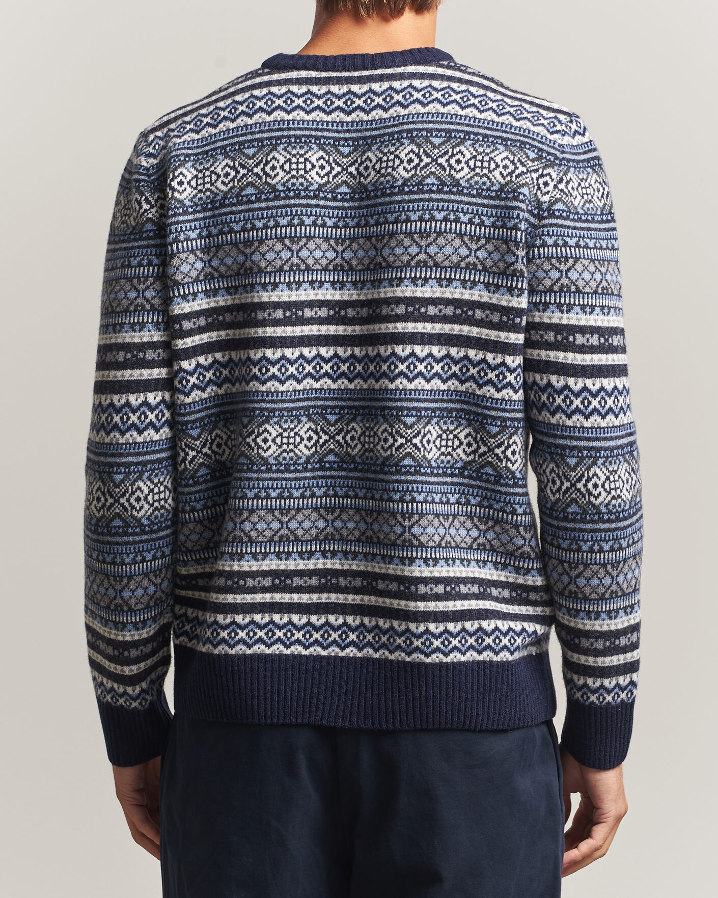 Herren | Pullover | Morgano | Wool/Cashmere Fair Isle Knitted Crewneck Navy