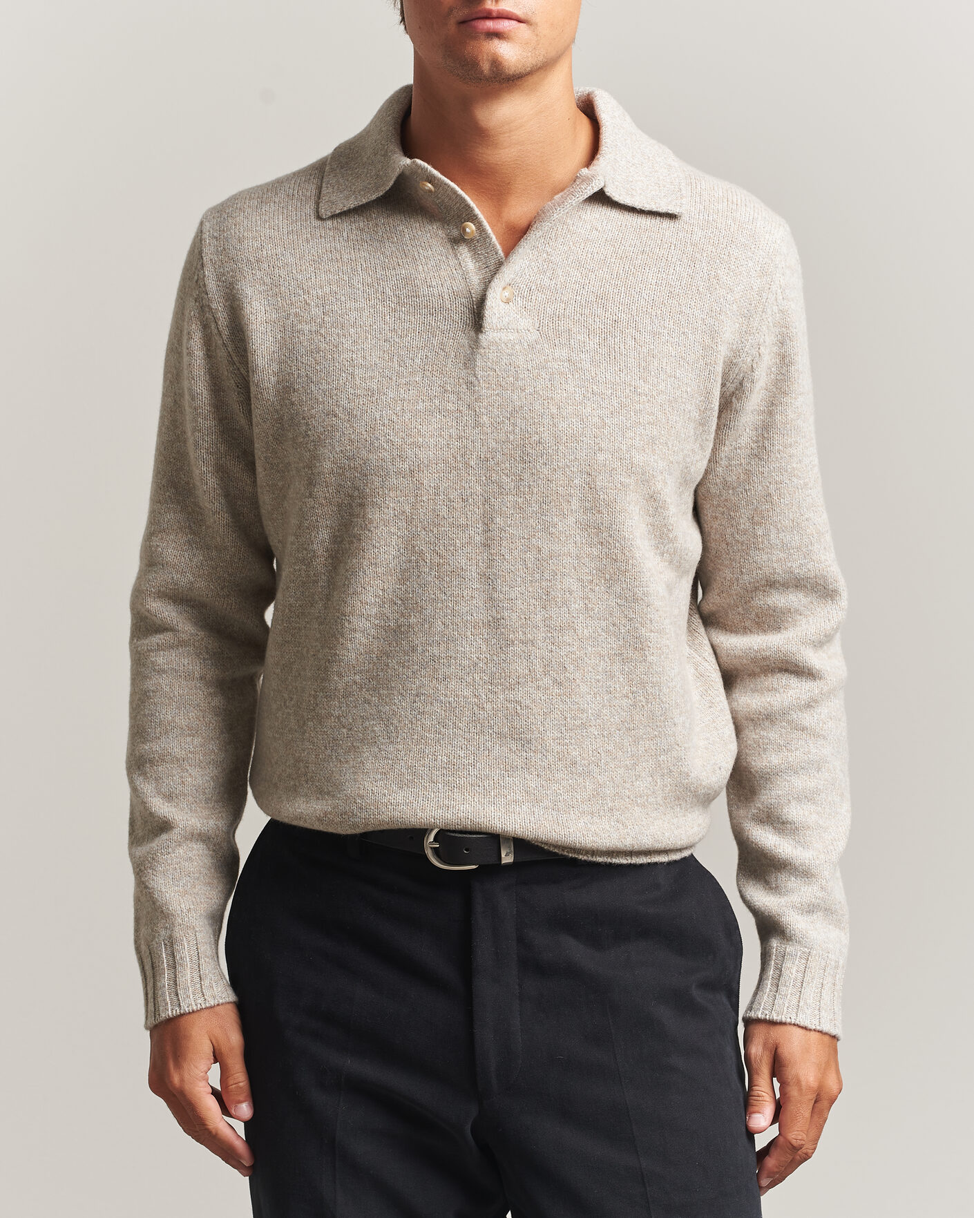 Herren | Pullover | Morgano | Wool/Cashmere Knitted Polo Beige