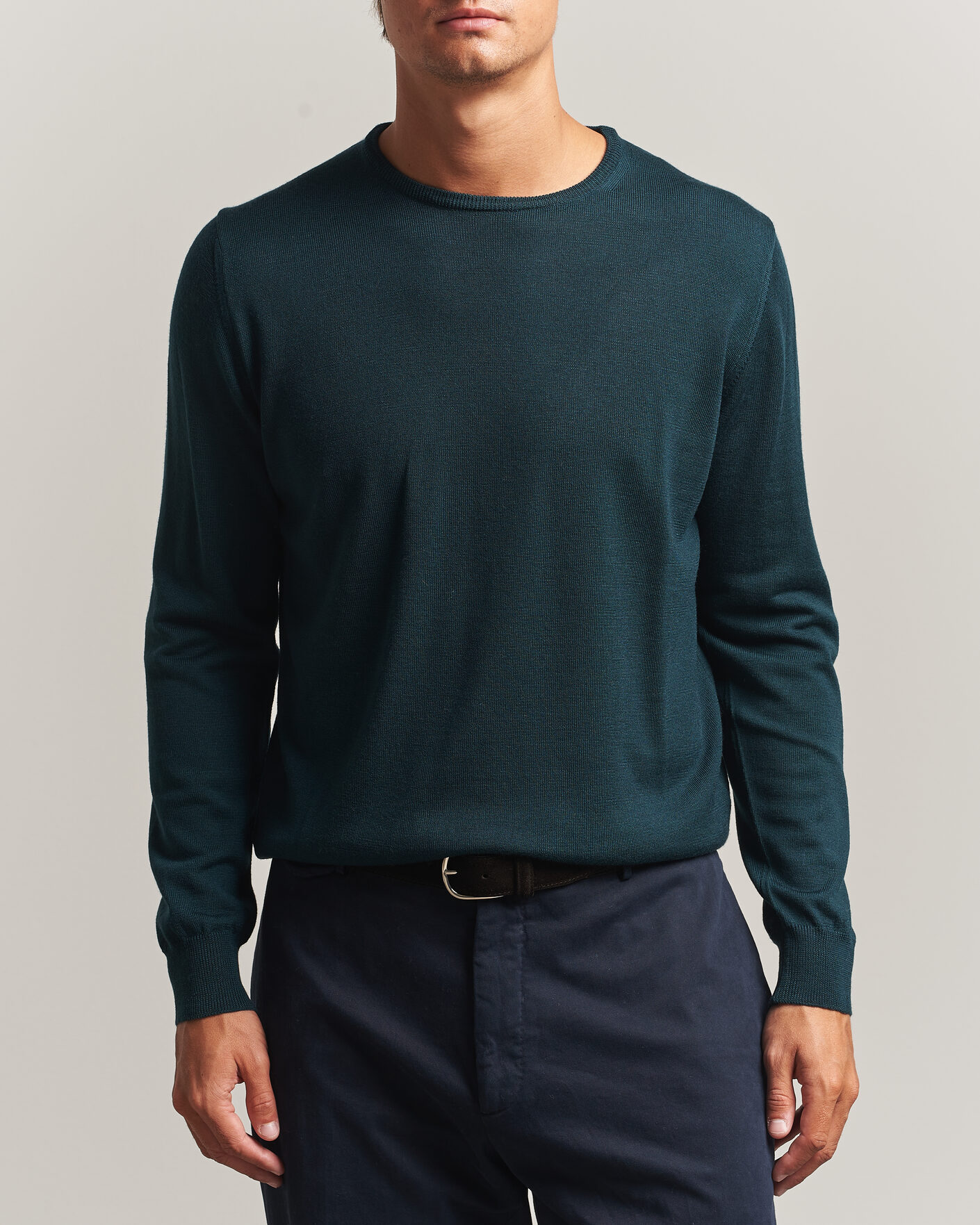 Herren | Pullover | Morgano | Extra Fine Merino Wool Crewneck Bottle Green