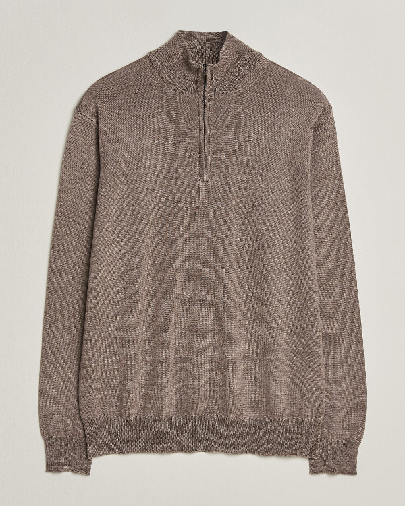 Herren | Pullover | Morgano | Extra Fine Merino Wool Half-Zip Mid Brown