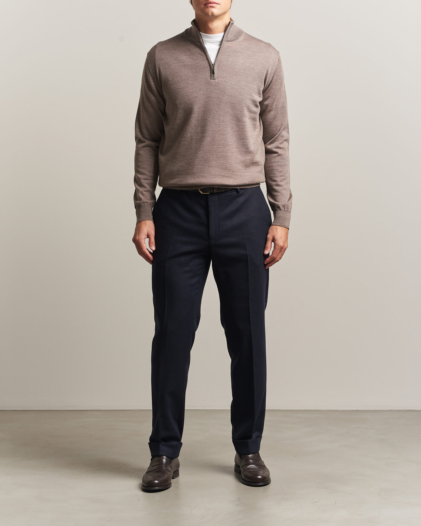 Herren | Pullover | Morgano | Extra Fine Merino Wool Half-Zip Mid Brown