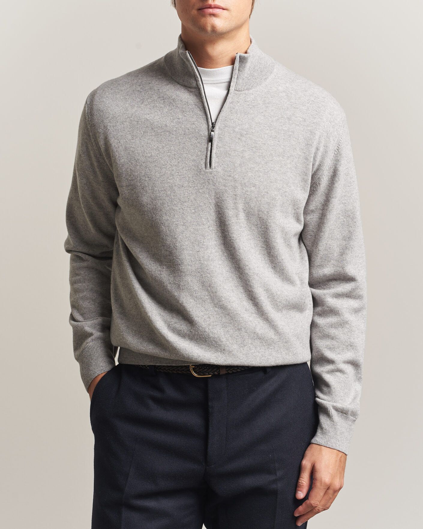 Herren | Pullover | Morgano | Wool/Cashmere Half-Zip Mid Grey