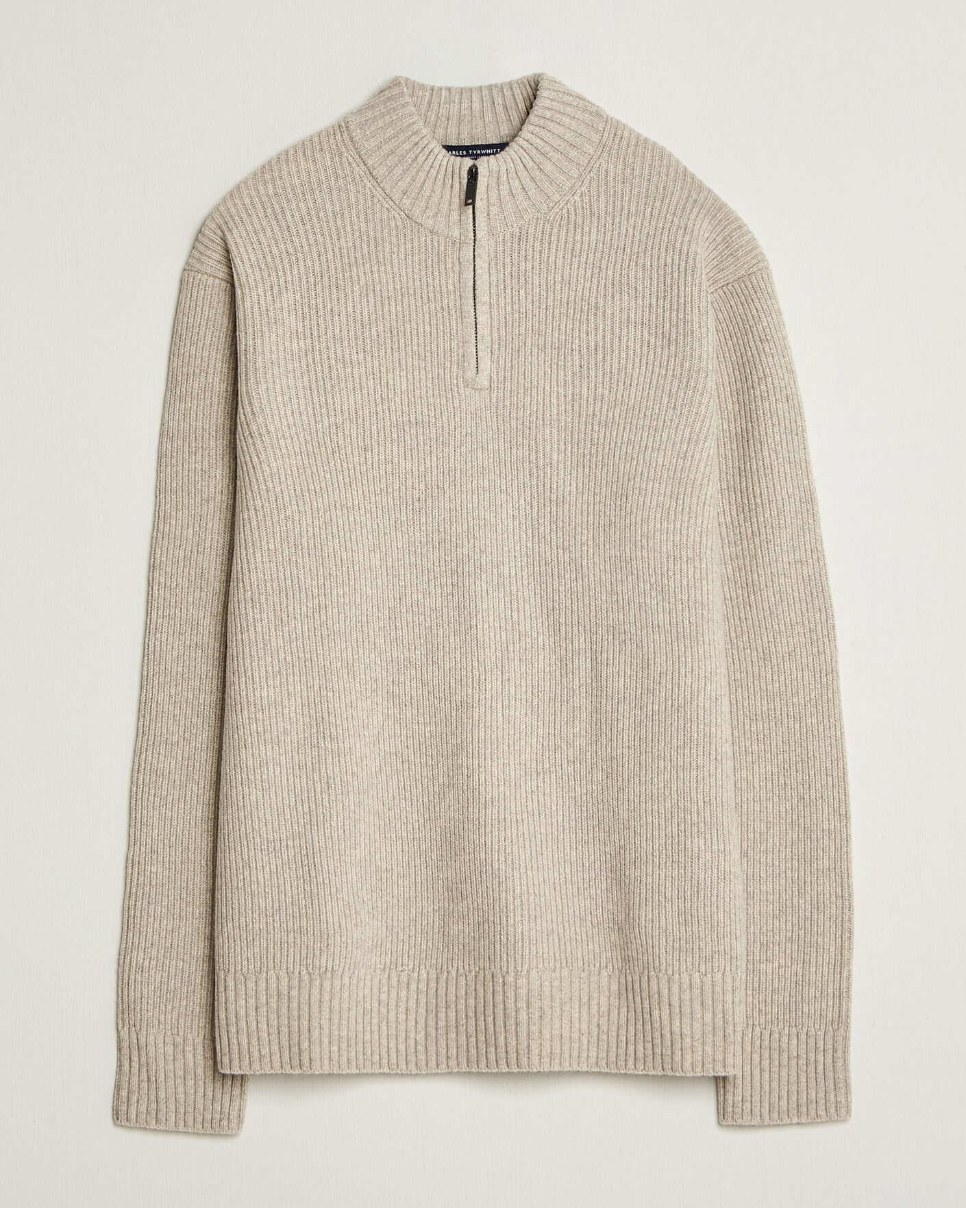 Herren | Pullover | Charles Tyrwhitt | Chunky Merino Zip Neck Oat