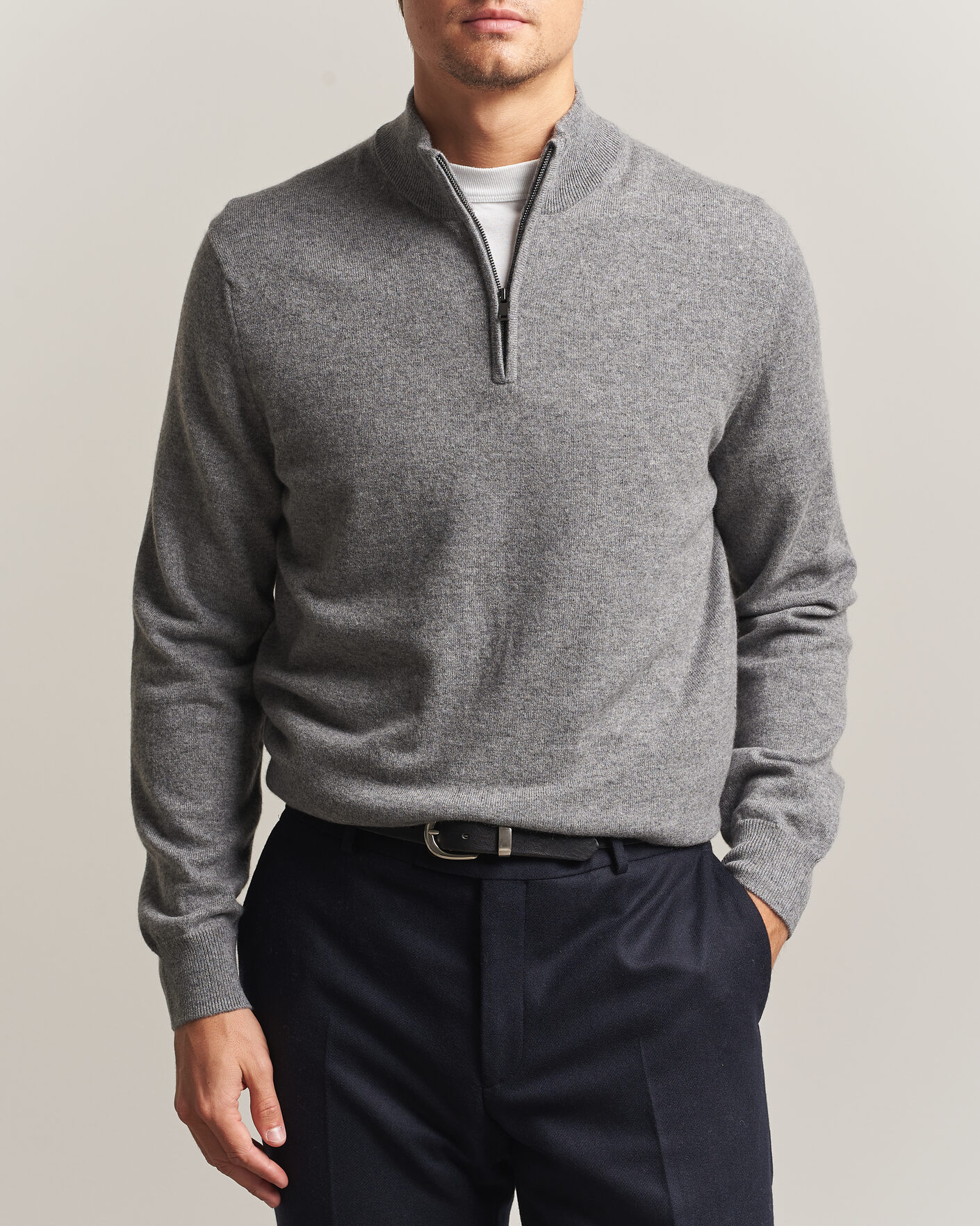 Herren | Pullover | Charles Tyrwhitt | Pure Cashmere Zip Neck Jumper Grey