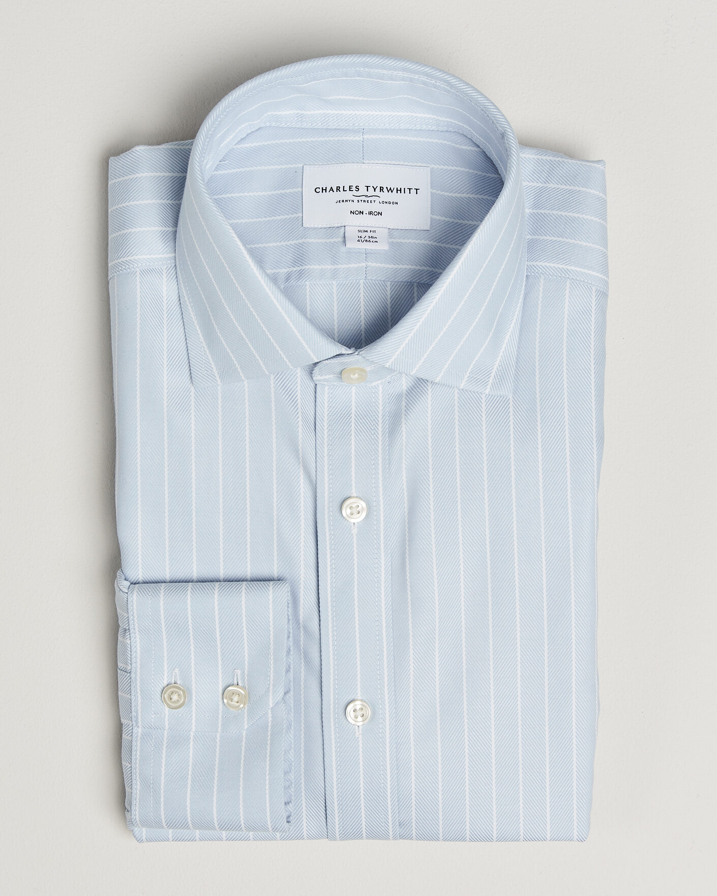 Herren | Hemden | Charles Tyrwhitt | Slim Fit Non Iron Herringbone Stripe Shirt Light Blue