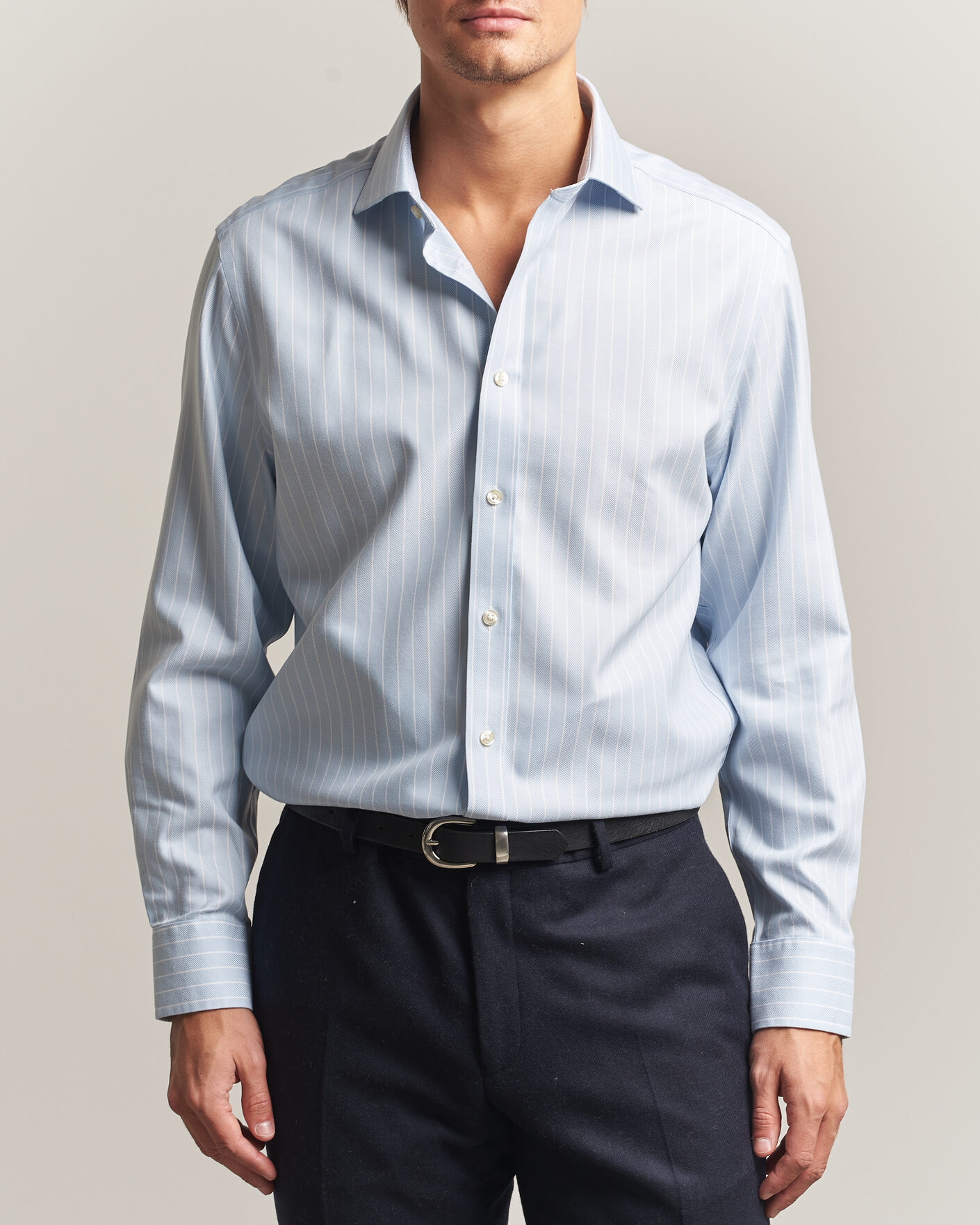 Herren | Hemden | Charles Tyrwhitt | Slim Fit Non Iron Herringbone Stripe Shirt Light Blue