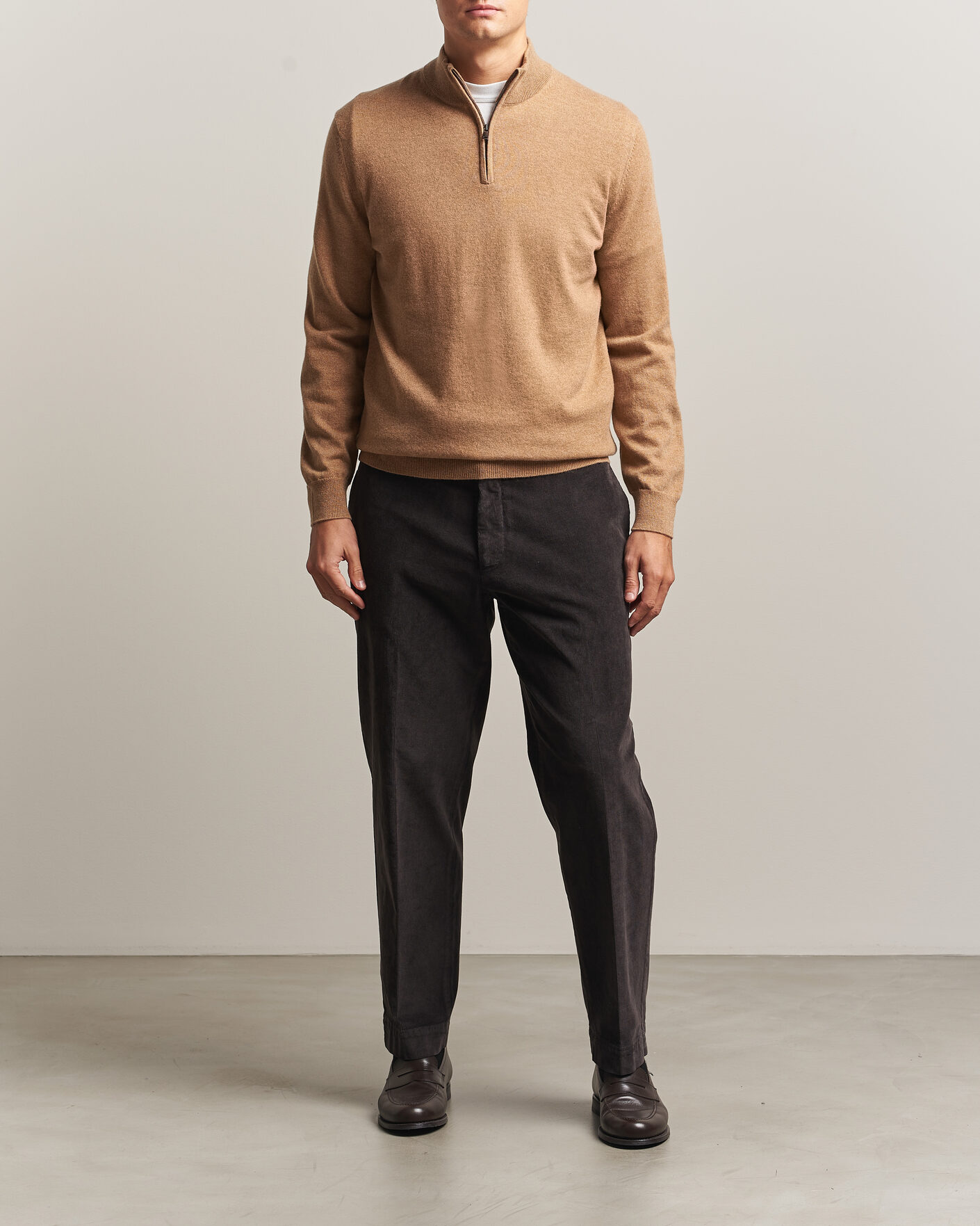 Herren | Pullover | Charles Tyrwhitt | Pure Cashmere Zip Neck Jumper Tan