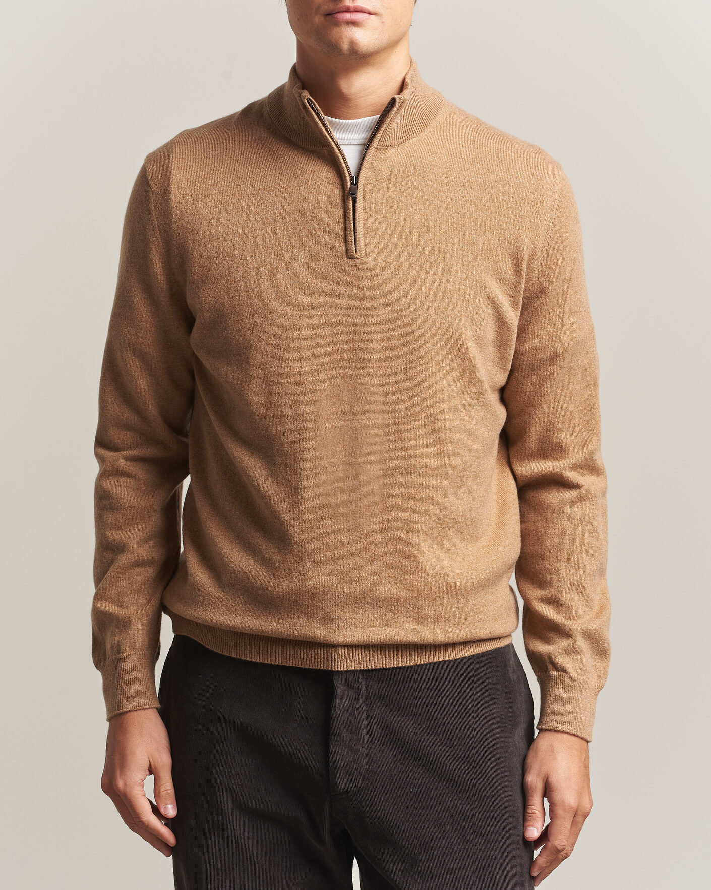 Herren | Pullover | Charles Tyrwhitt | Pure Cashmere Zip Neck Jumper Tan