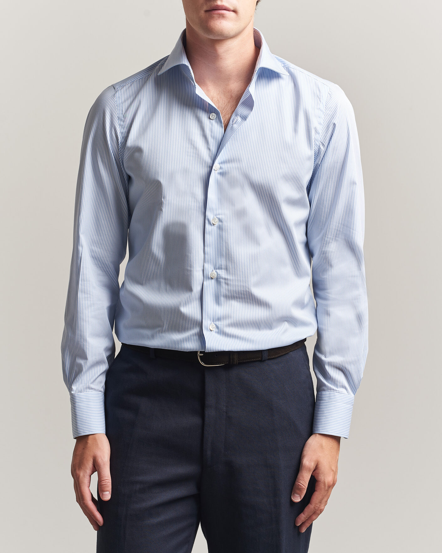 Herren | Hemden | Finamore Napoli | Milano Slim Traveller Cotton Shirt Blue Stripe