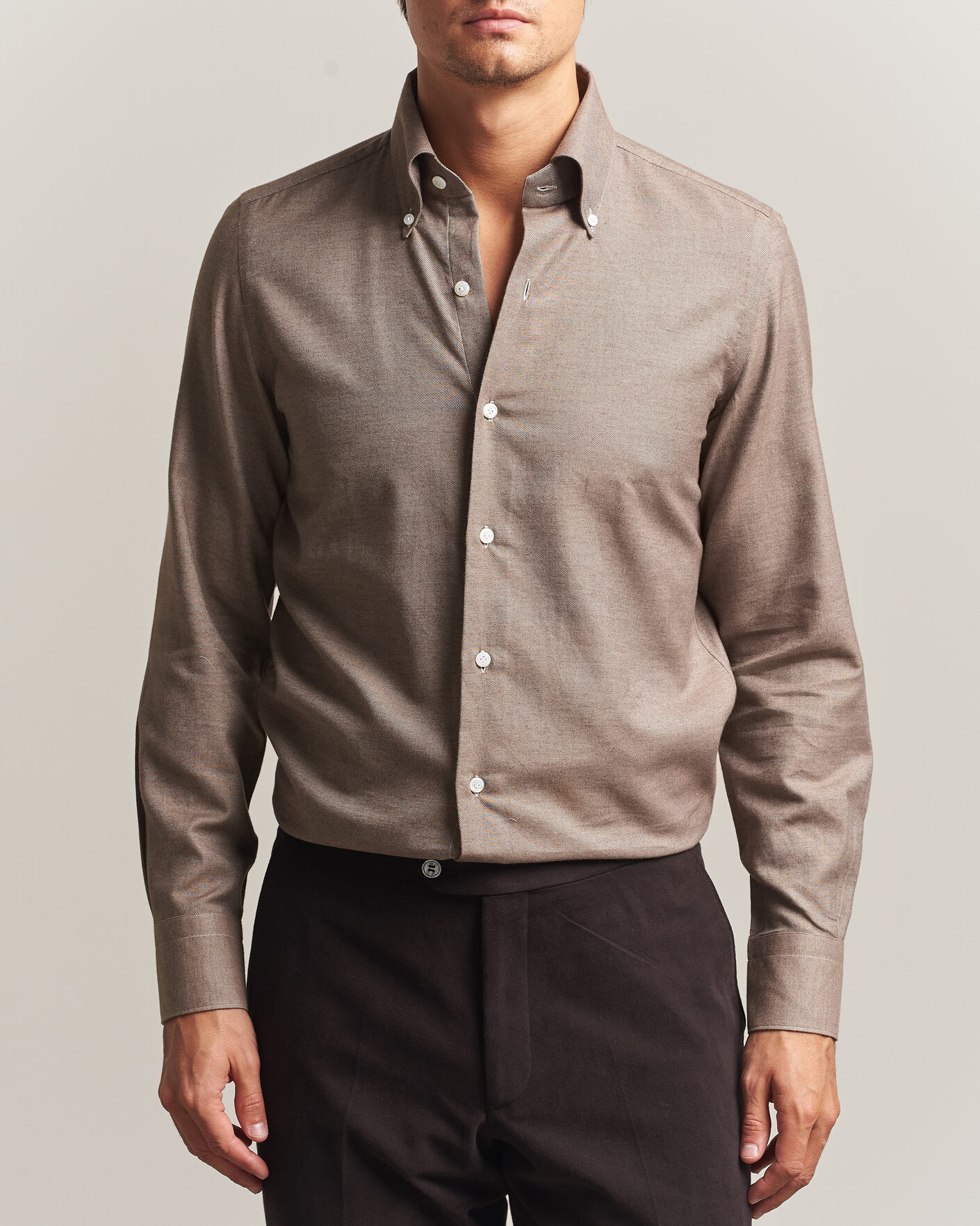 Herren | Hemden | Finamore Napoli | Milano Slim Cashmere BD Shirt Brown