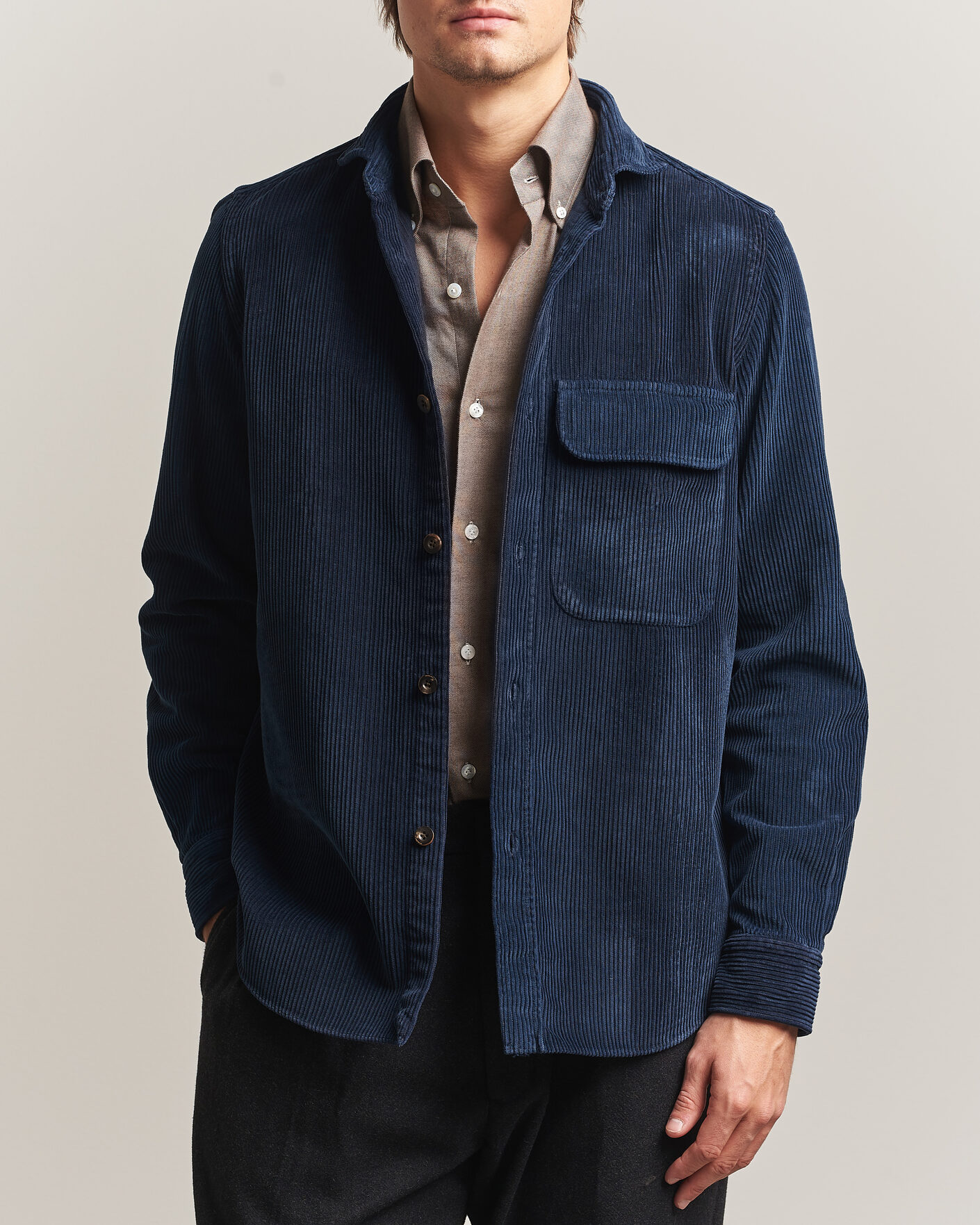 Herren | Hemden | Finamore Napoli | Garment Dyed Corduroy Overshirt Navy