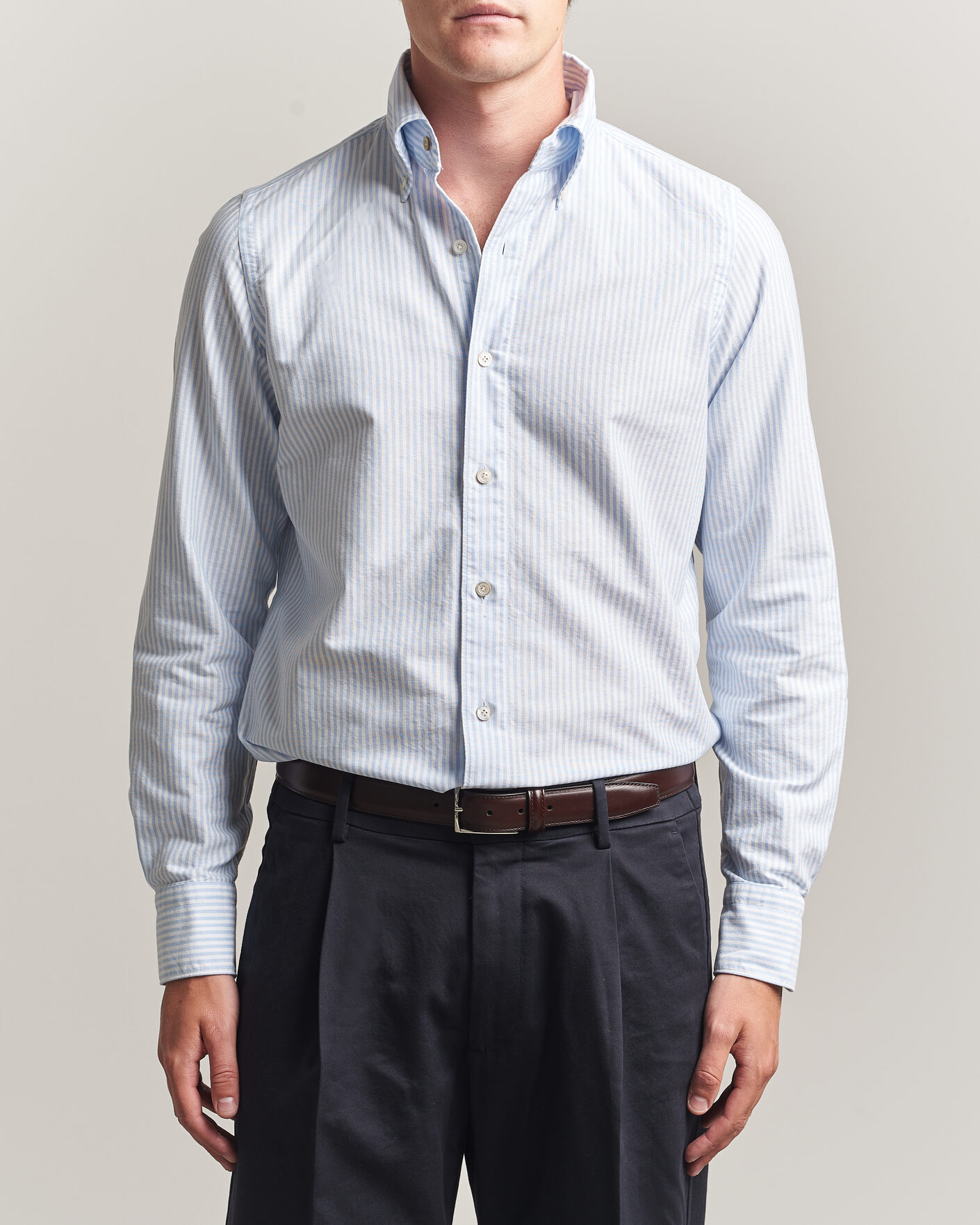 Herren | Hemden | Finamore Napoli | Gaeta Oxford Button Down Shirt Light Blue Stripe