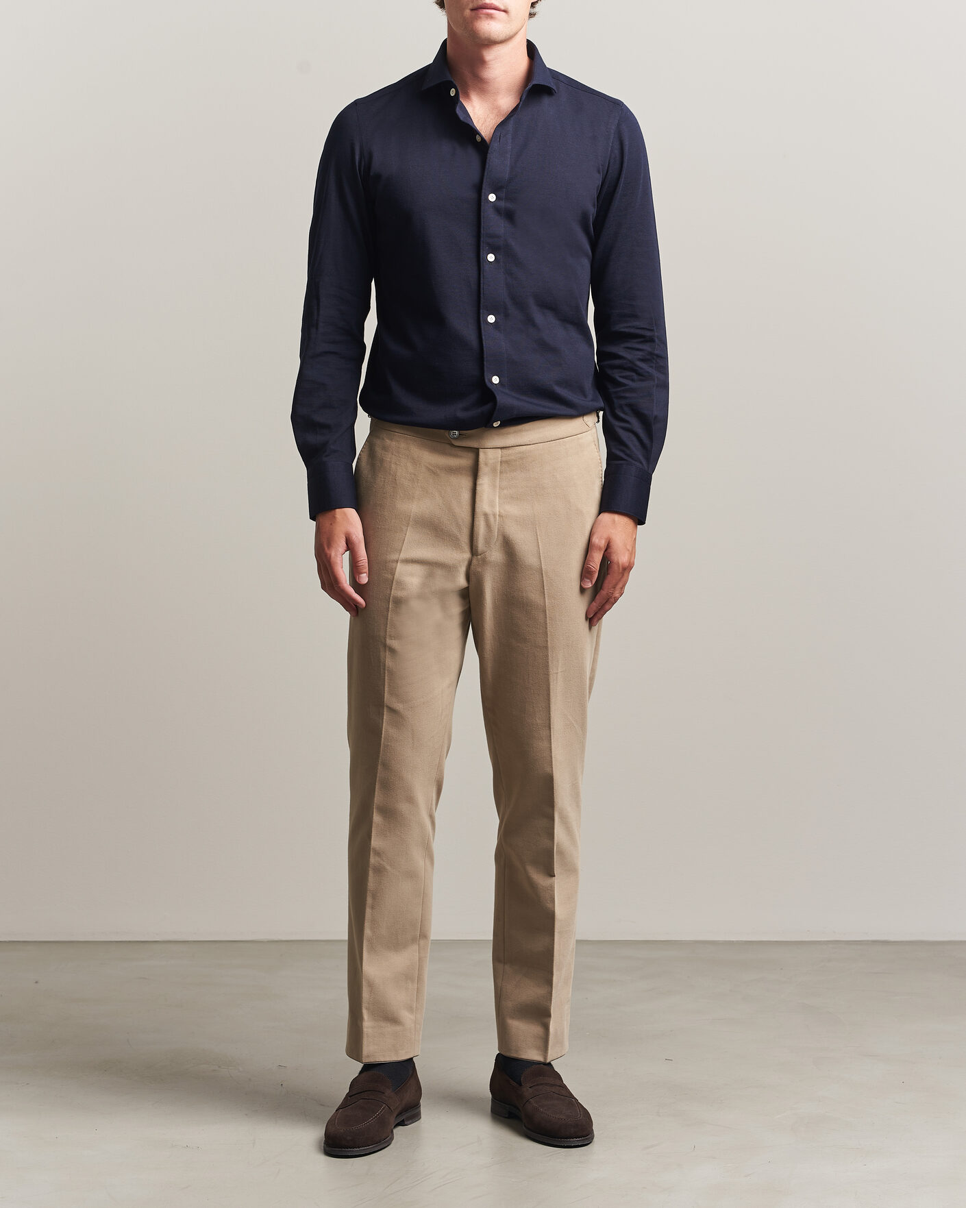 Herren | Hemden | Finamore Napoli | Cotton/Cashmere Jersey Shirt Navy