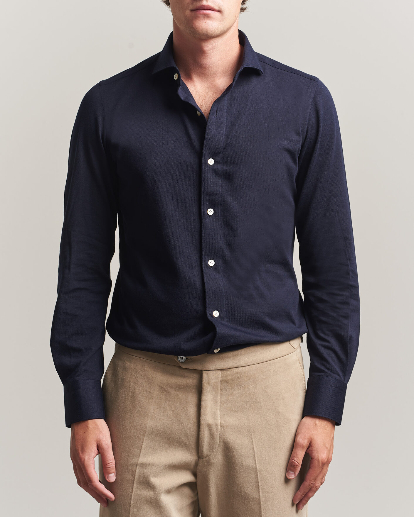 Herren | Hemden | Finamore Napoli | Cotton/Cashmere Jersey Shirt Navy