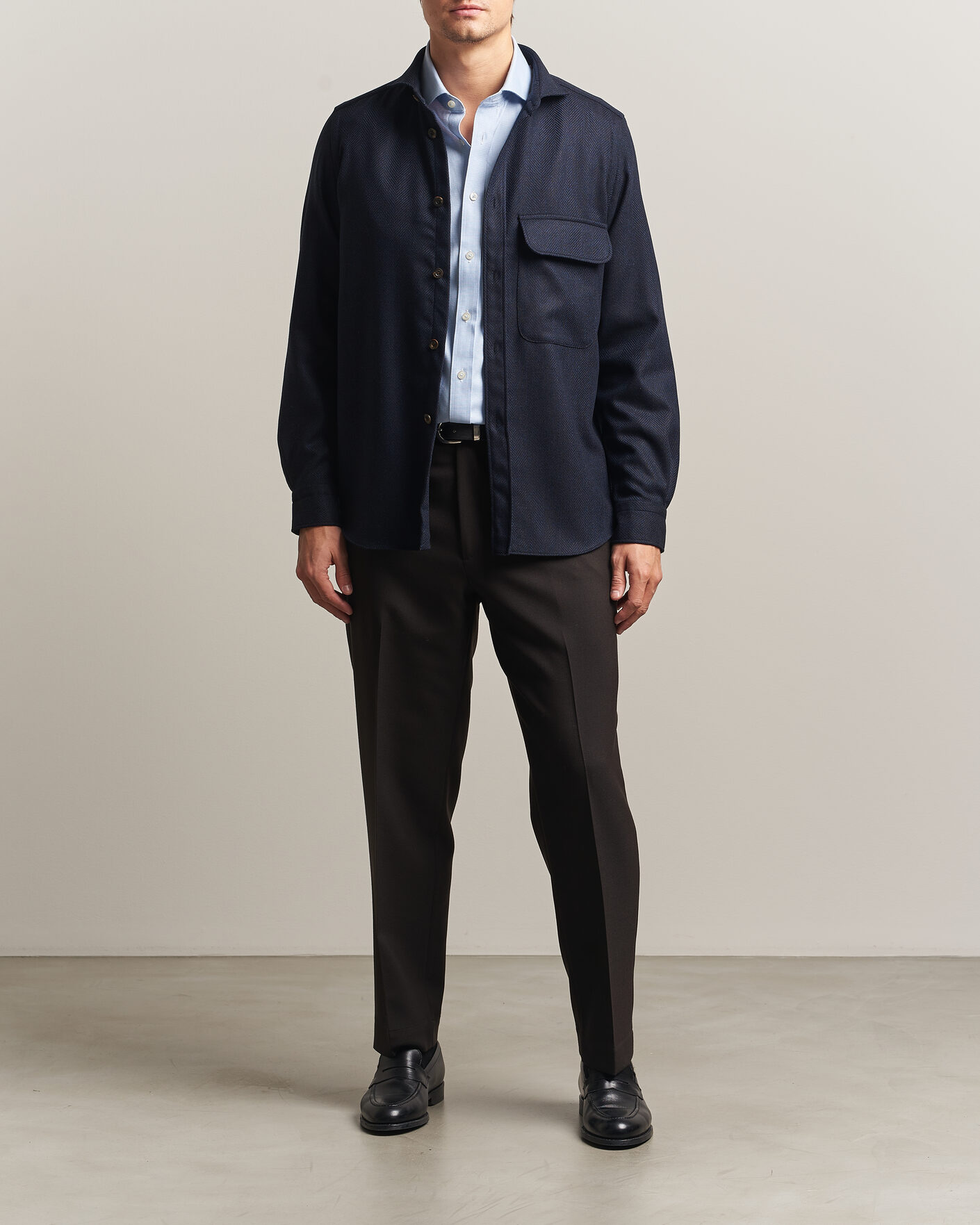 Herren | Hemden | Finamore Napoli | Wool Herringbone Overshirt Navy