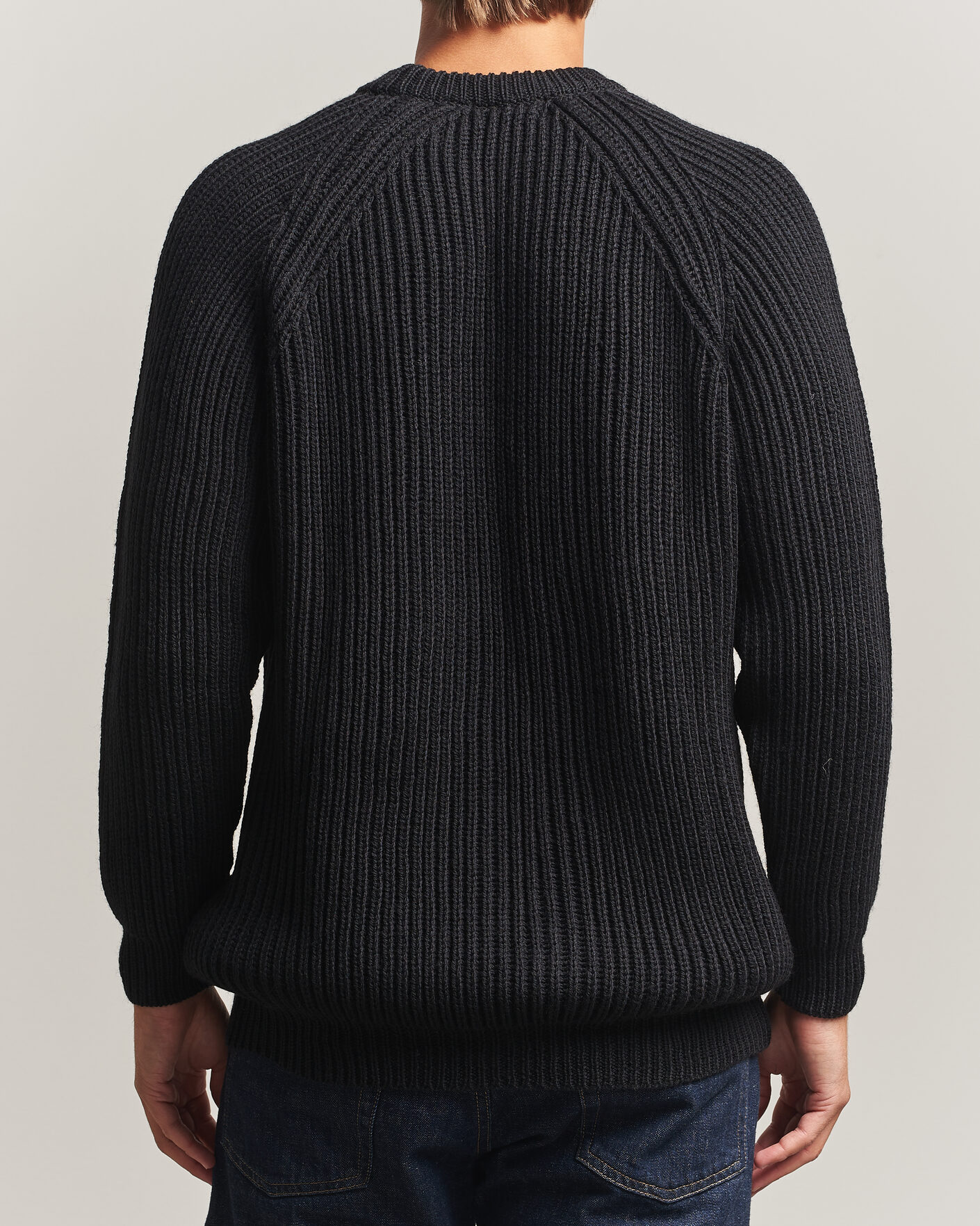 Herren | Pullover | Gloverall | Fisherman Rib Chunky Wool Crew Neck Black