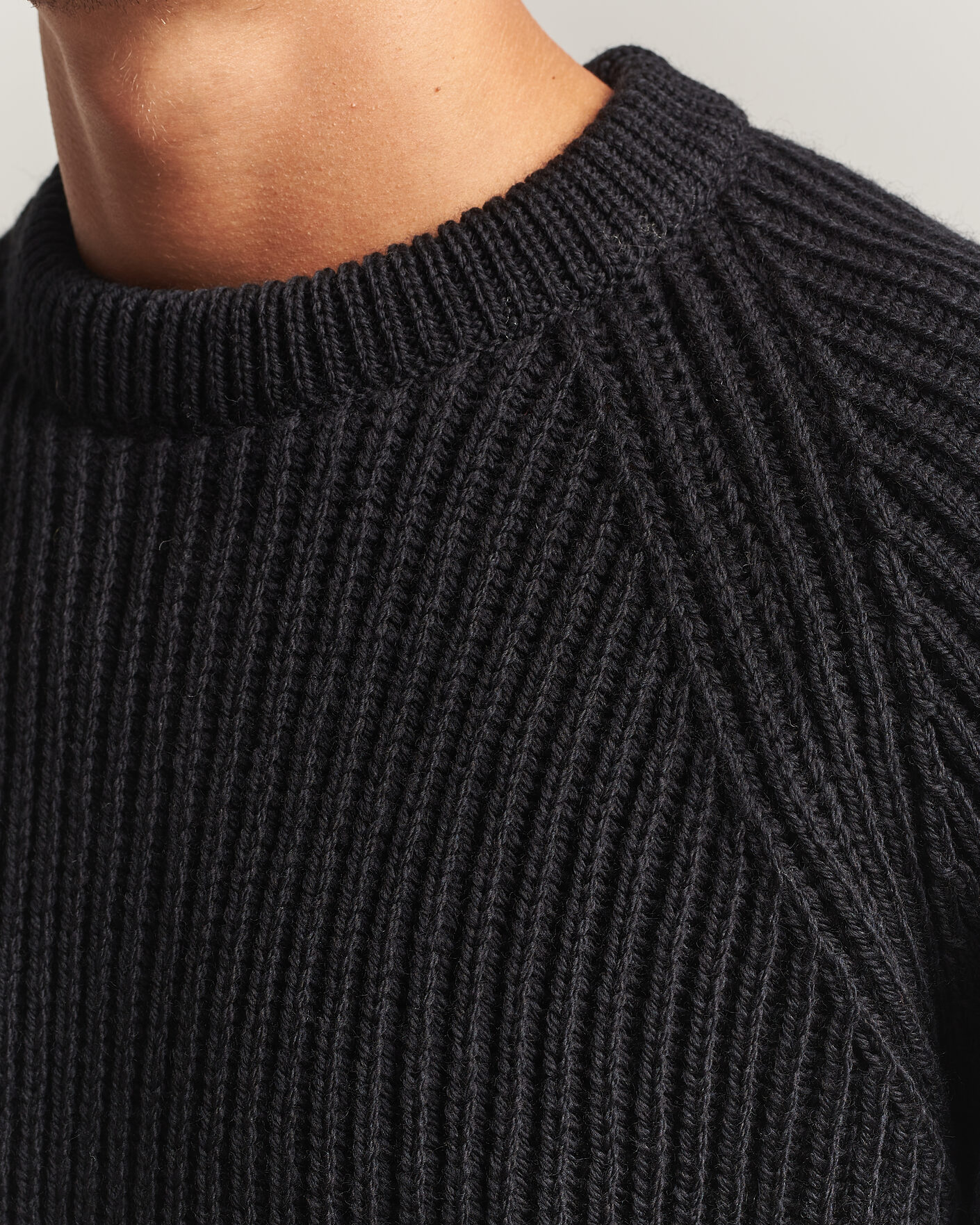 Herren | Pullover | Gloverall | Fisherman Rib Chunky Wool Crew Neck Black