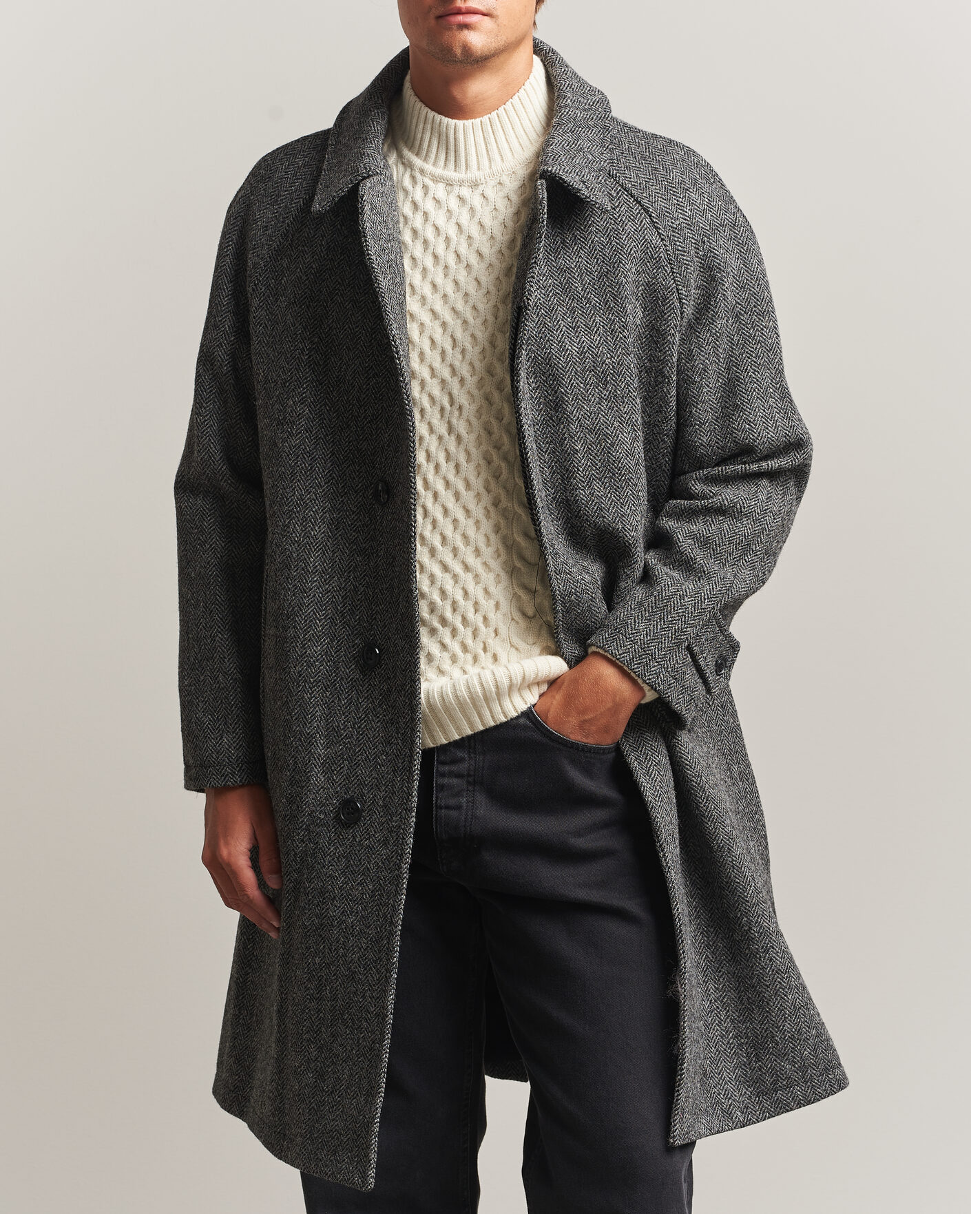 Herren | Jacken | Gloverall | Hynes Harris Tweed Coat Charcoal Herringbone