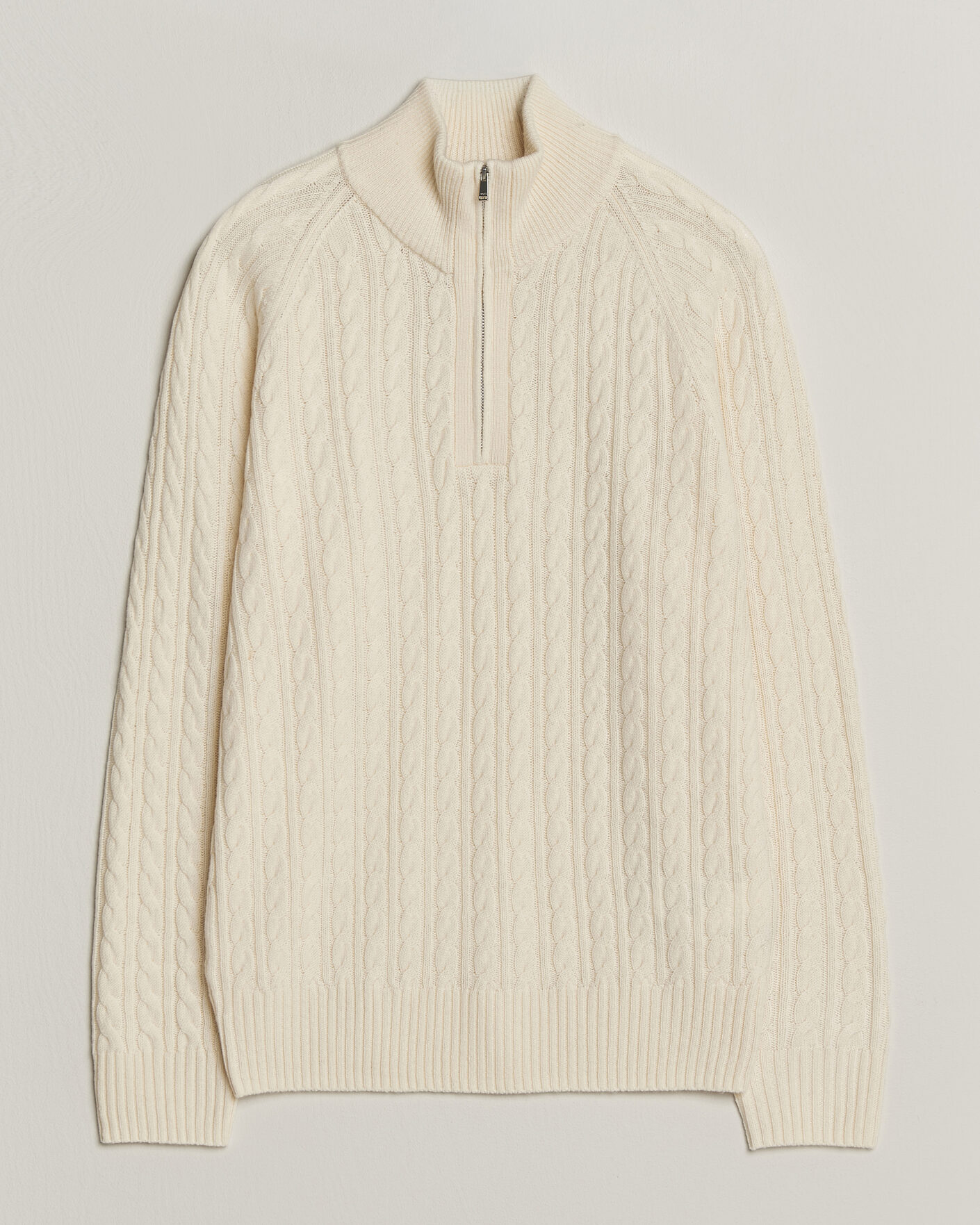 Herren | Pullover | BOSS BLACK | Furore Wool/Cashmere Cable Half Zip Open White