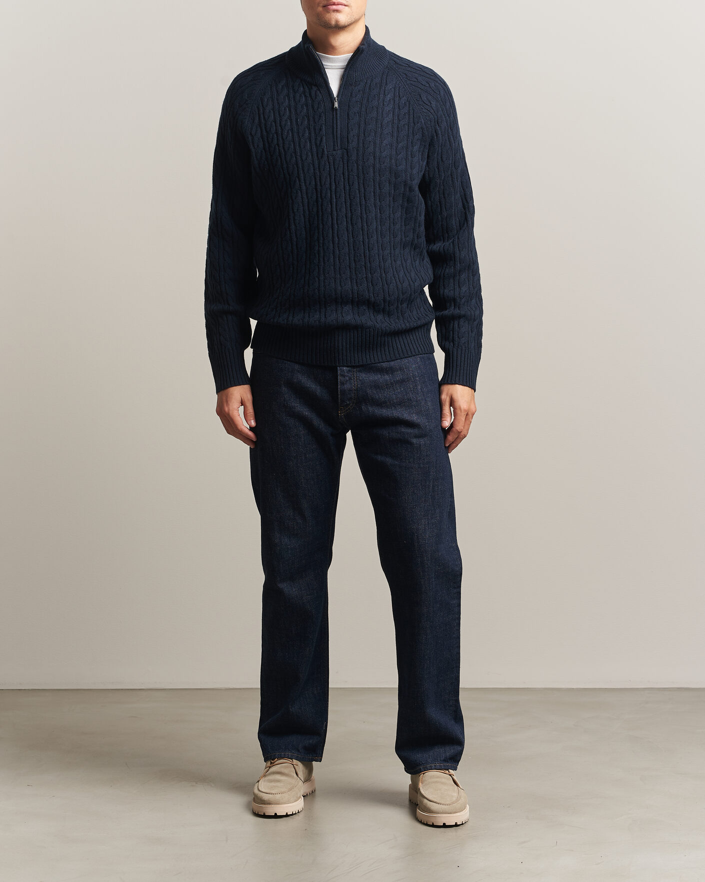 Herren | Pullover | BOSS BLACK | Furore Wool/Cashmere Cable Half Zip Dark Blue