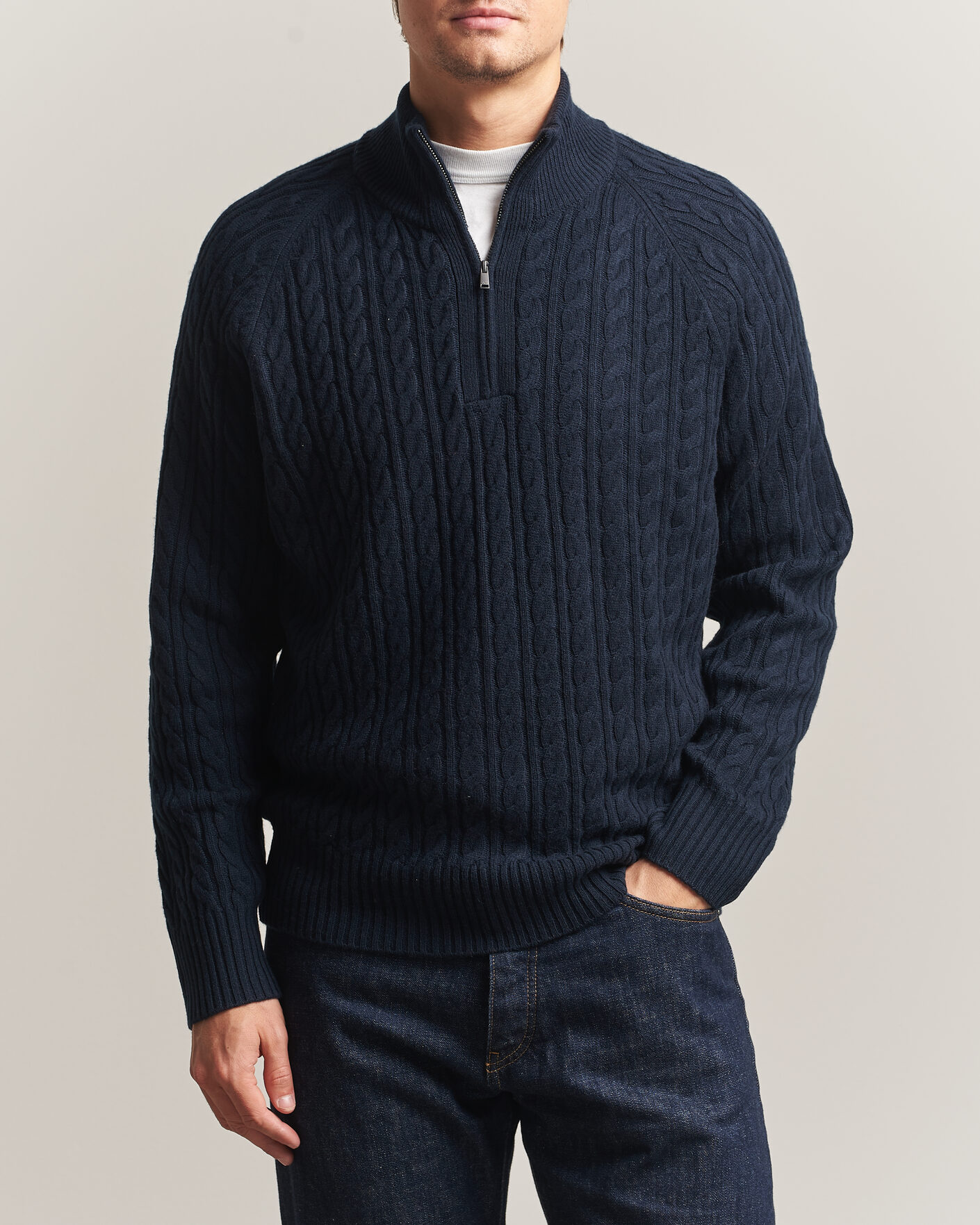 Herren | Pullover | BOSS BLACK | Furore Wool/Cashmere Cable Half Zip Dark Blue