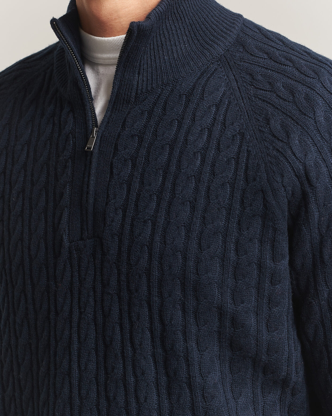Herren | Pullover | BOSS BLACK | Furore Wool/Cashmere Cable Half Zip Dark Blue