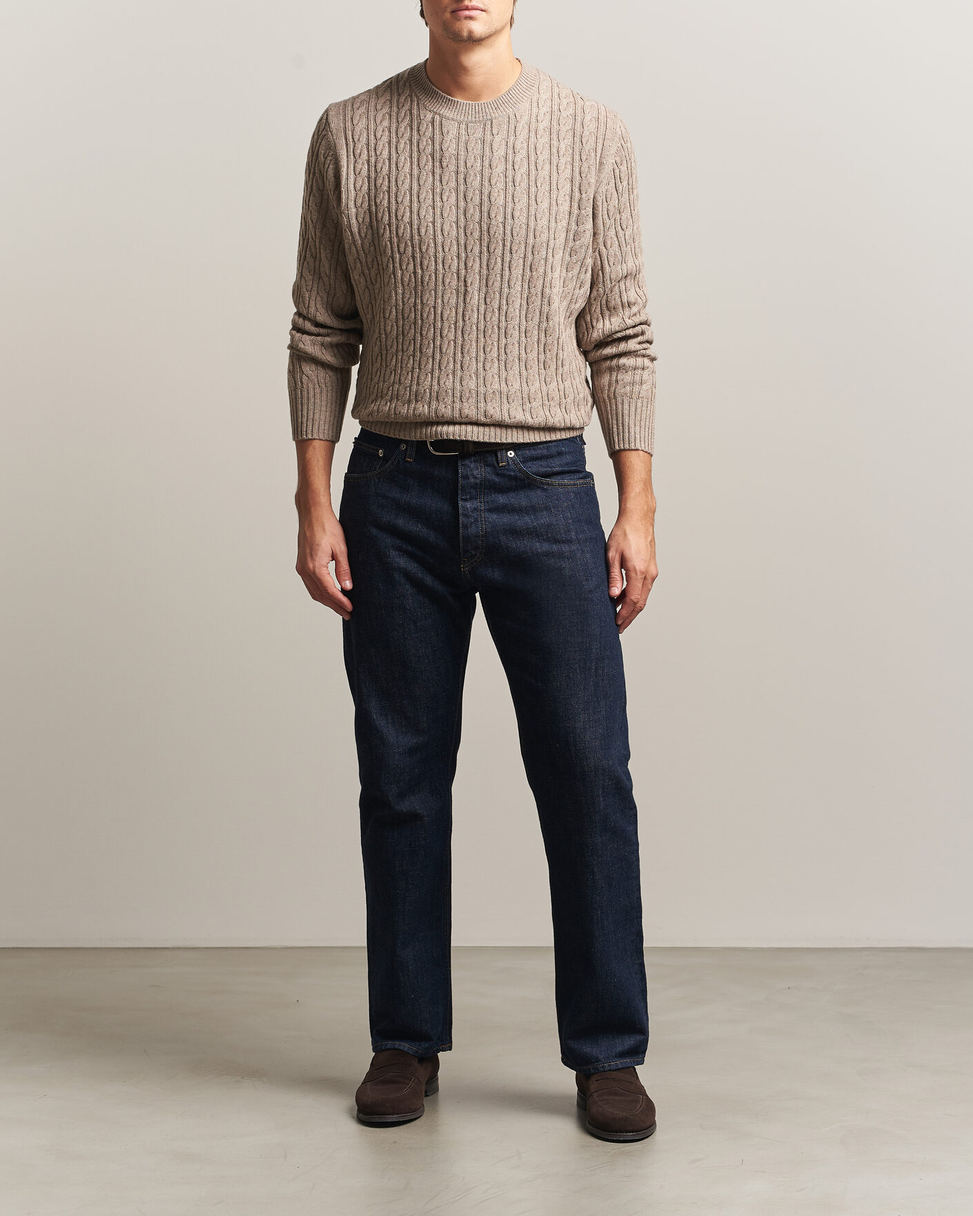 Herren | Pullover | BOSS BLACK | Furlan Wool/Cashmere Cable Crew Neck Open Brown
