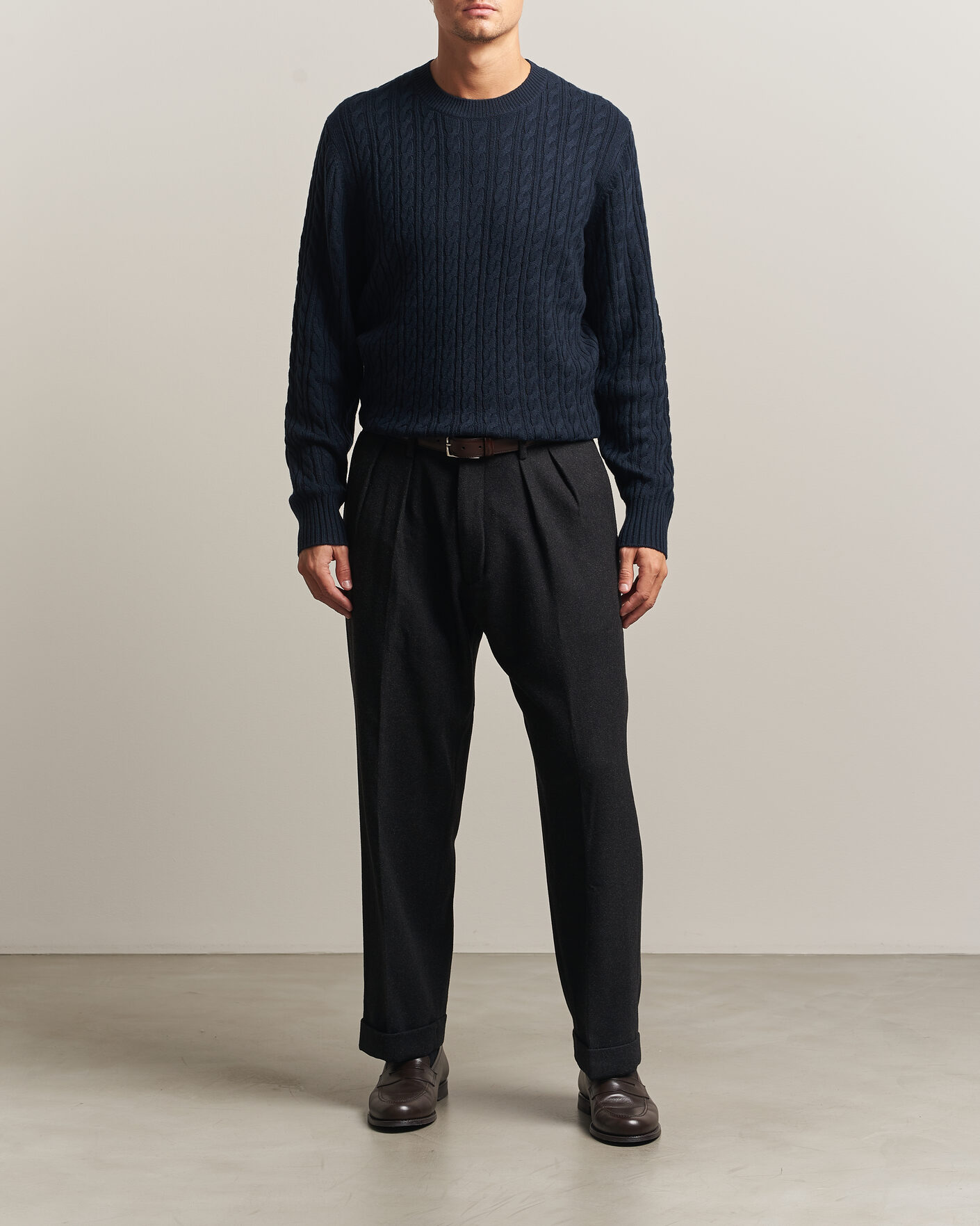 Herren | Pullover | BOSS BLACK | Furlan Wool/Cashmere Cable Crew Neck Dark Blue