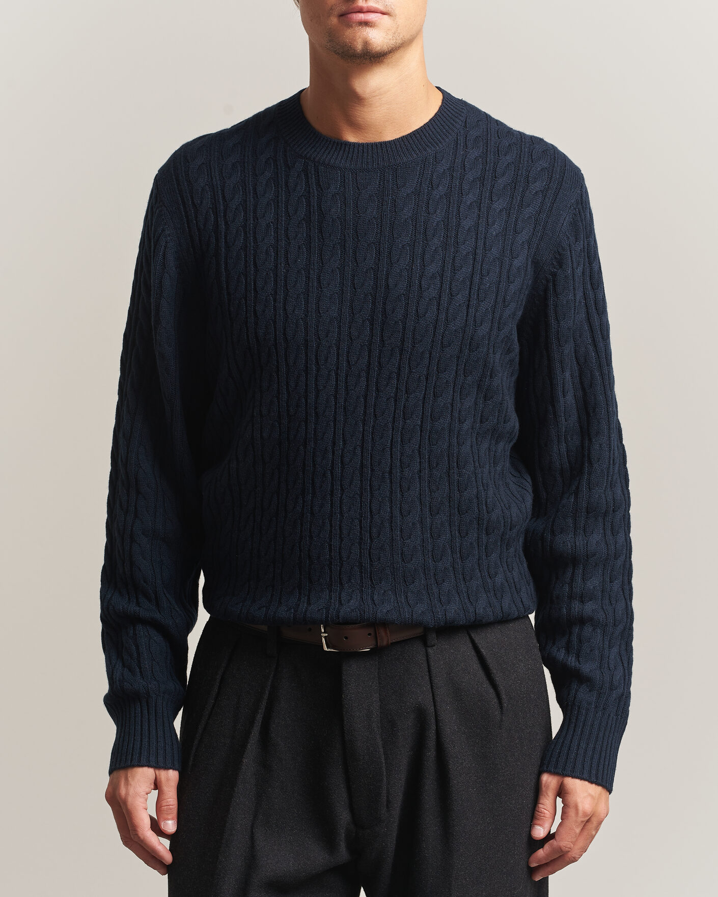 Herren | Pullover | BOSS BLACK | Furlan Wool/Cashmere Cable Crew Neck Dark Blue