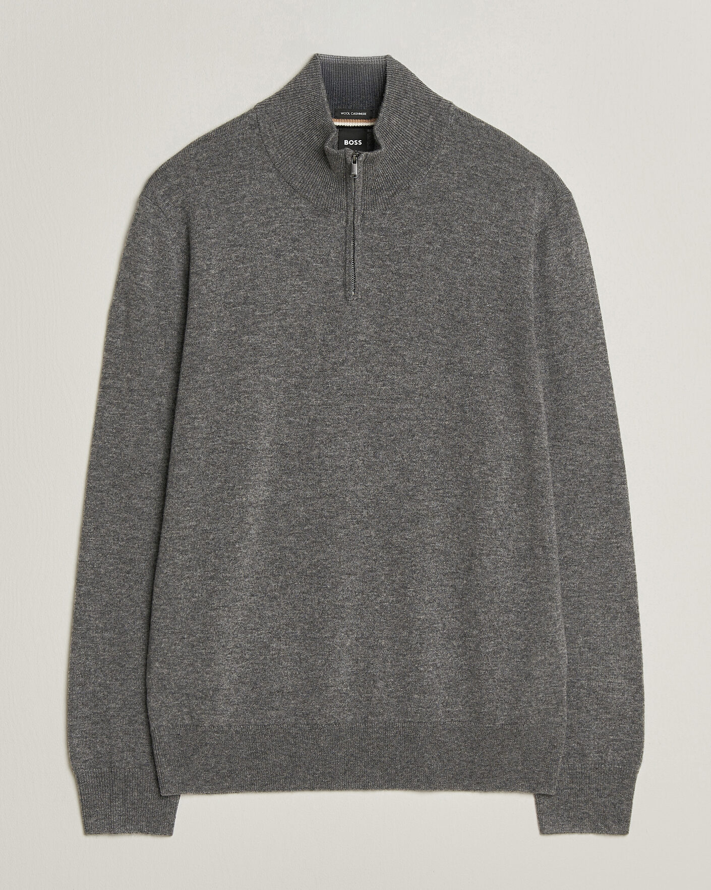 Herren | Pullover | BOSS BLACK | Hemarlo Wool/Cashmere Half Zip Medium Grey