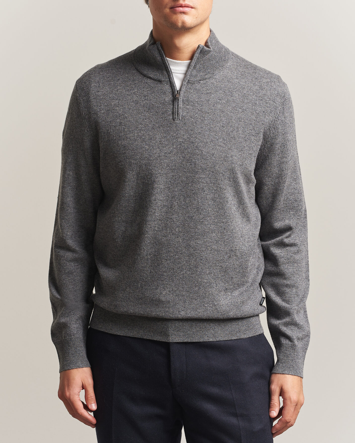 Herren | Pullover | BOSS BLACK | Hemarlo Wool/Cashmere Half Zip Medium Grey