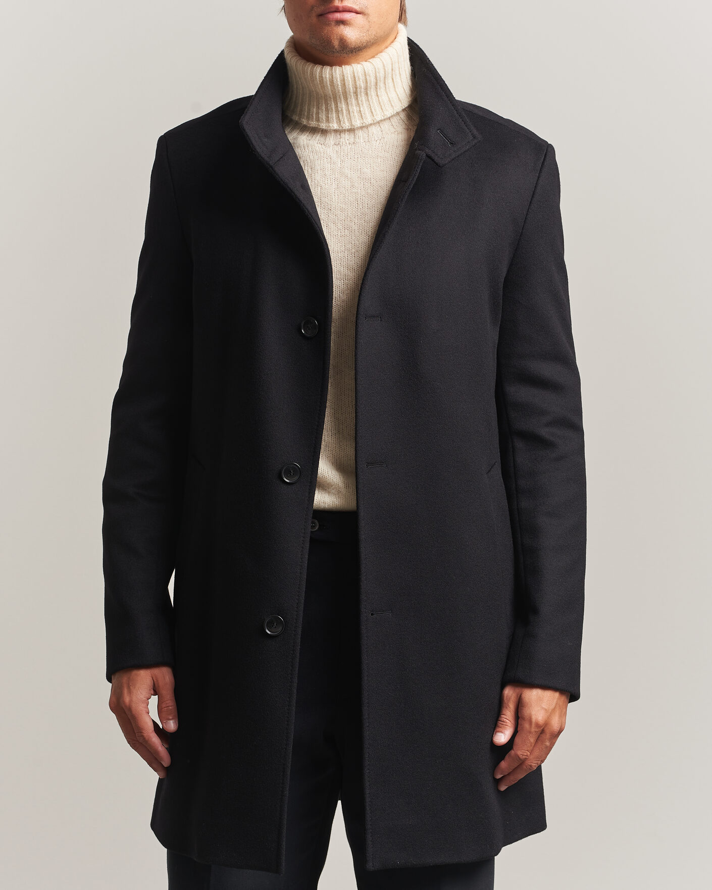 Herren | Jacken | BOSS BLACK | Hyde Wool Stand Up Collar Coat Black