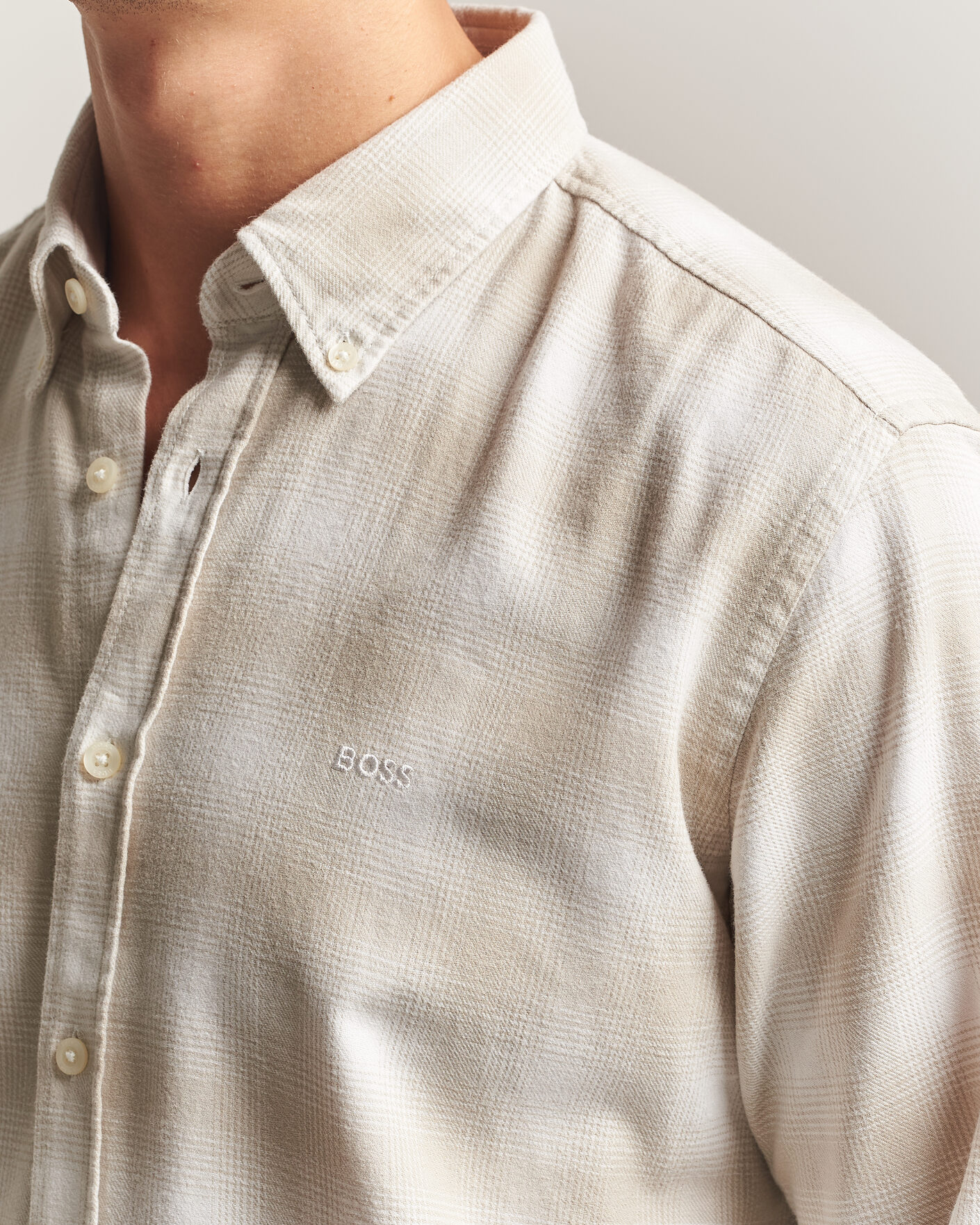 Herren | Hemden | BOSS ORANGE | Rickert Brushed Cotton Checked Shirt Light Beige