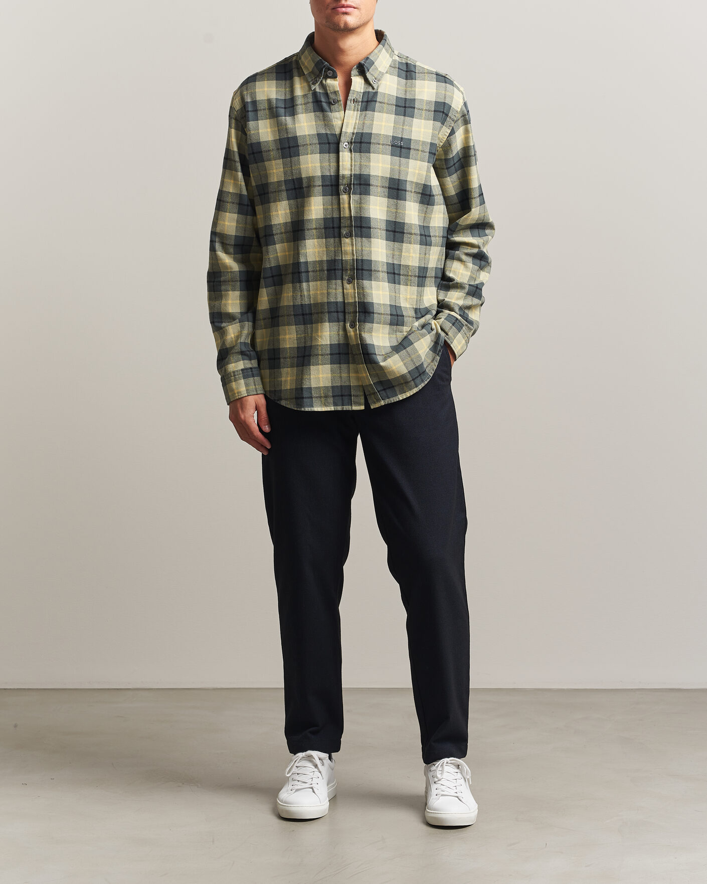 Herren | Hemden | BOSS ORANGE | Rickert Brushed Cotton Checked Shirt Open Green