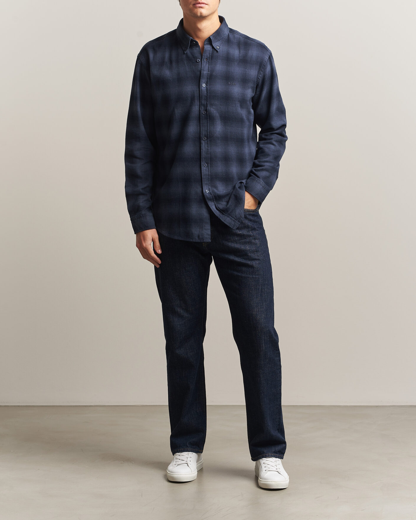 Herren | Hemden | BOSS ORANGE | Rickert Brushed Cotton Checked Shirt Dark Blue