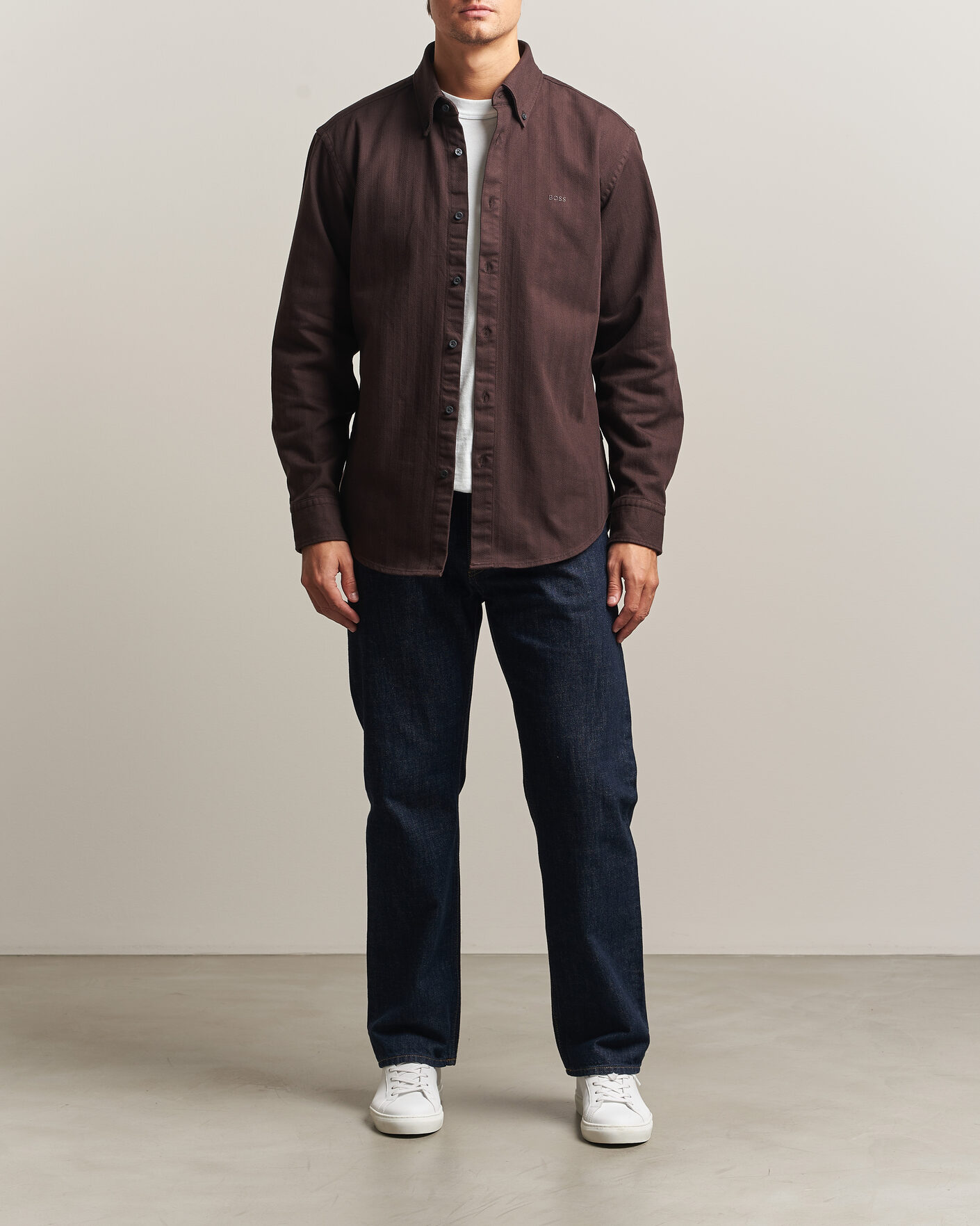 Herren | Hemden | BOSS ORANGE | Ricopuls Brushed Herringbone Shirt Dark Brown