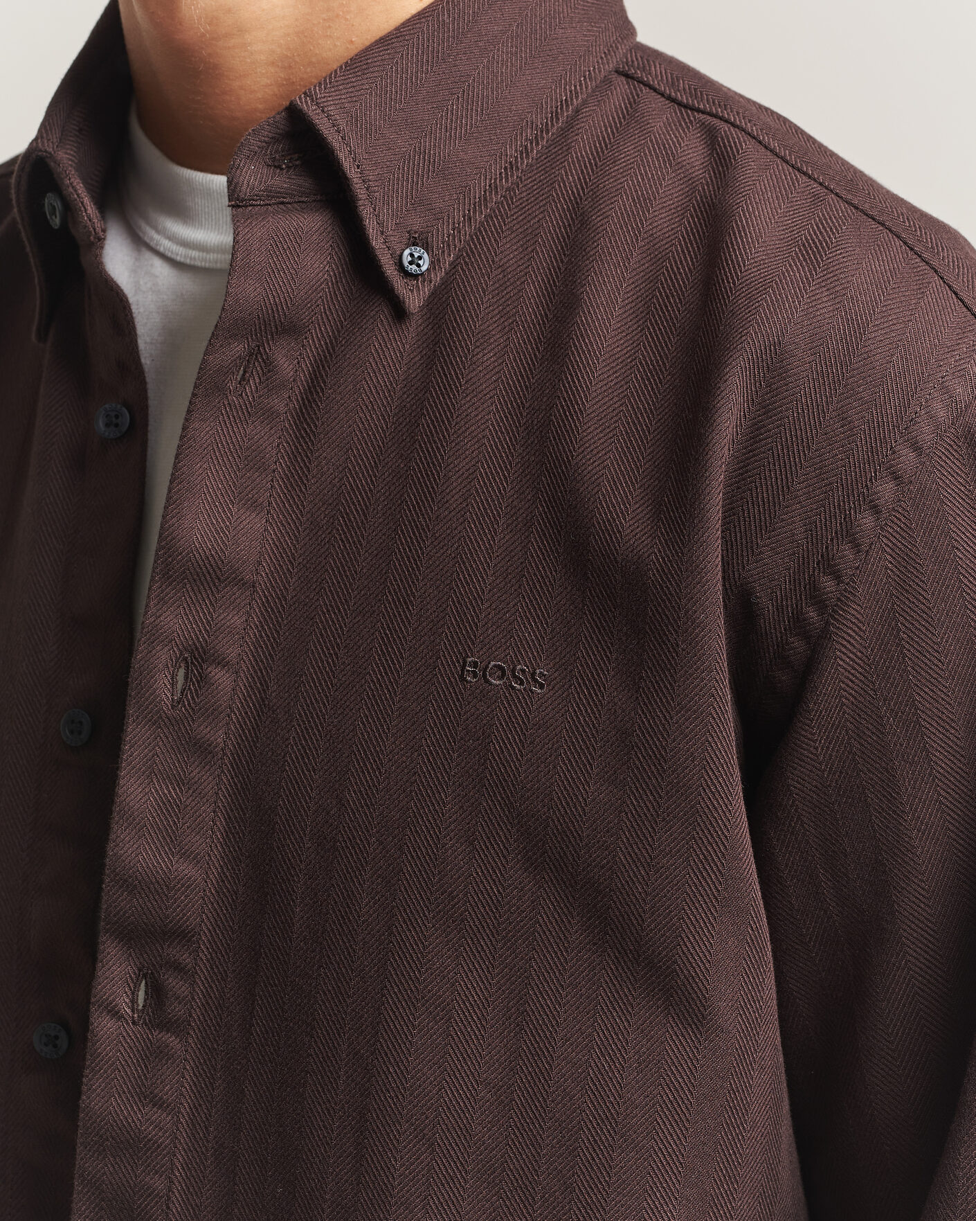 Herren | Hemden | BOSS ORANGE | Ricopuls Brushed Herringbone Shirt Dark Brown