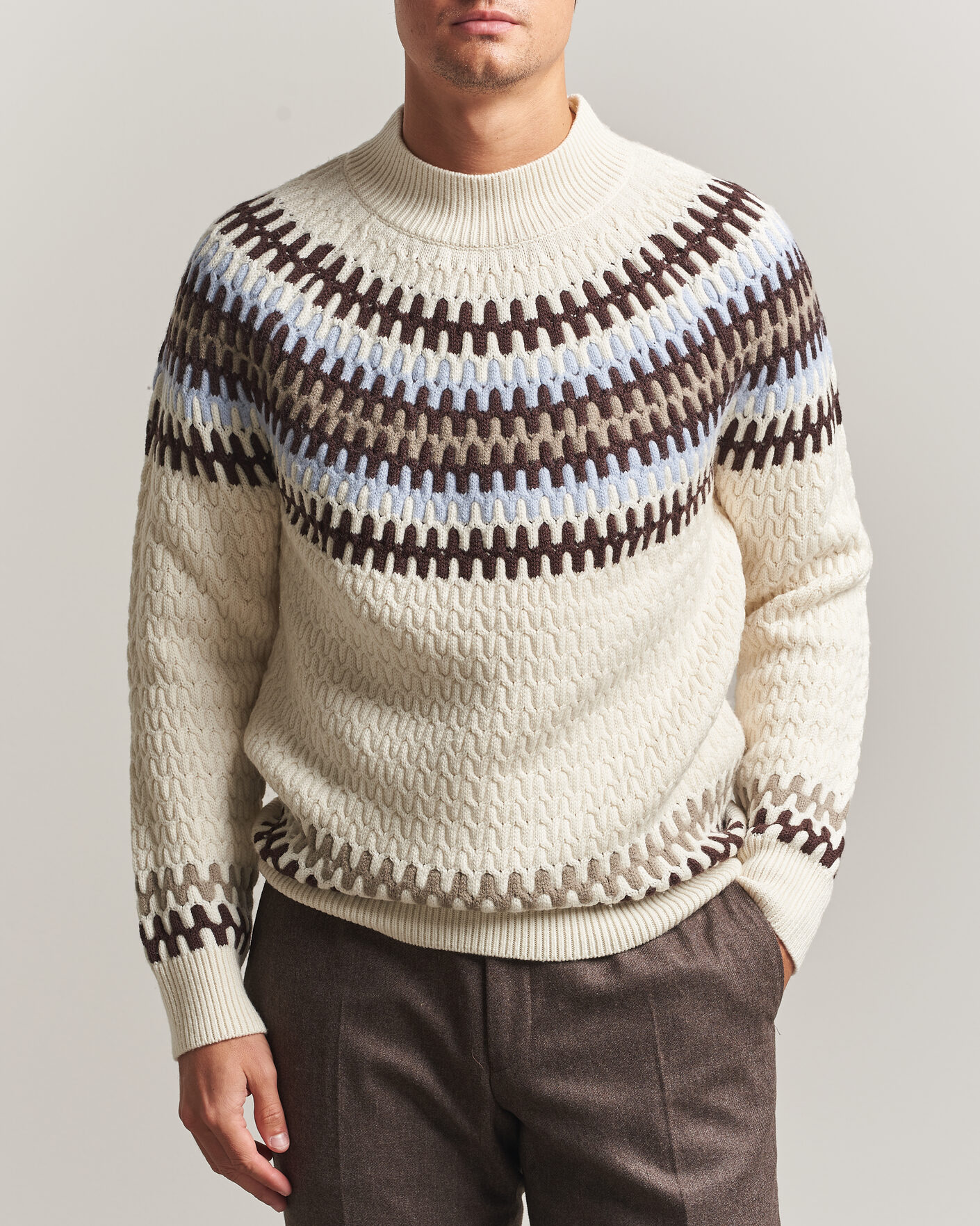 Herren | Pullover | BOSS BLACK | Fiotto Wool Fairisle Sweater Open White