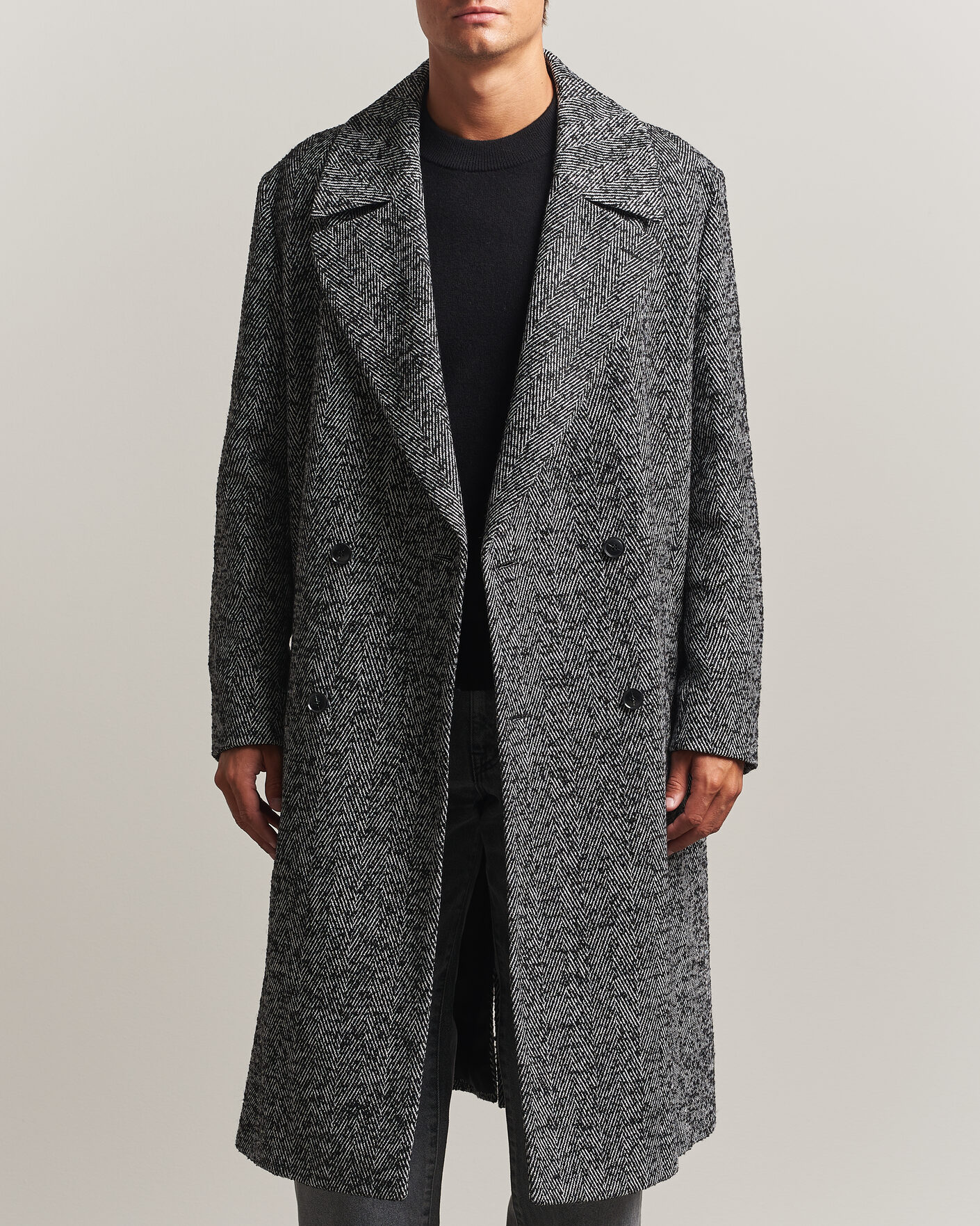 Herren | Jacken | HUGO | Milas Herringbone Double Breasted Coat Dark Grey