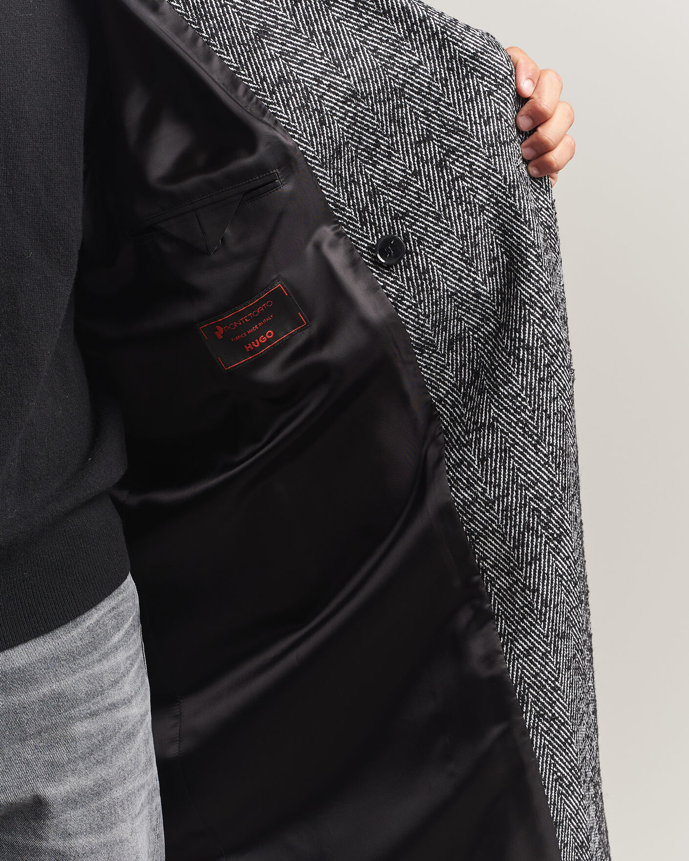 Herren | Jacken | HUGO | Milas Herringbone Double Breasted Coat Dark Grey